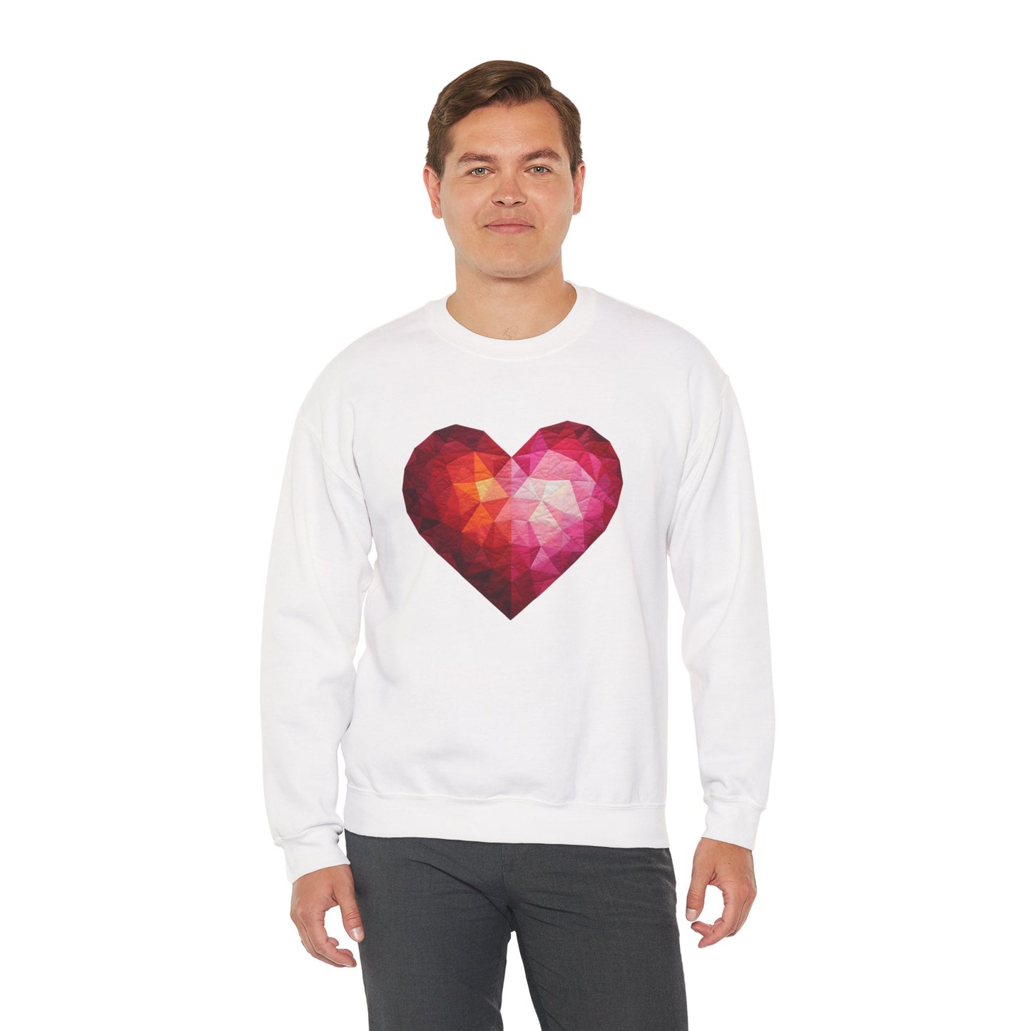 Faux Patchwork Heart Sweatshirt, Geometric Heart Sweater, Cute Valentines Sweatshirt, Cozy Pink Heart Crewneck, Winter Heart Pullover