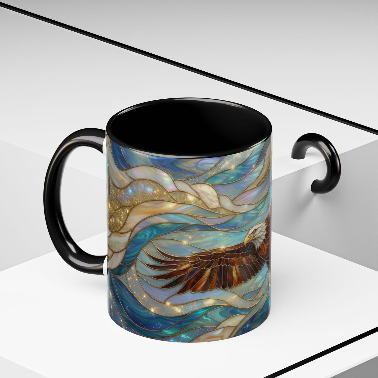 Stained Glass Eagle Mug, Bald Eagle Coffee Mug, Patriotic Eagle Cup, Wildlife Art Mug, Freedom Bird Mug, Nature Art Gift