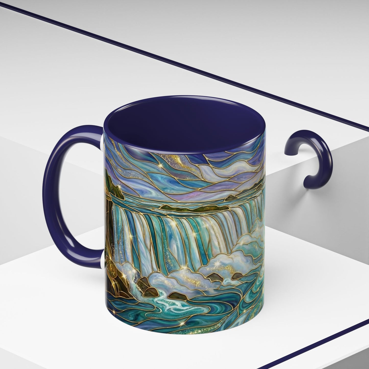 Faux Stained Glass Niagara Falls Mug, Waterfall Coffee Cup, Canada Souvenir Gift, Upstate New York Travel Memento, Nature Lover Tea Cup