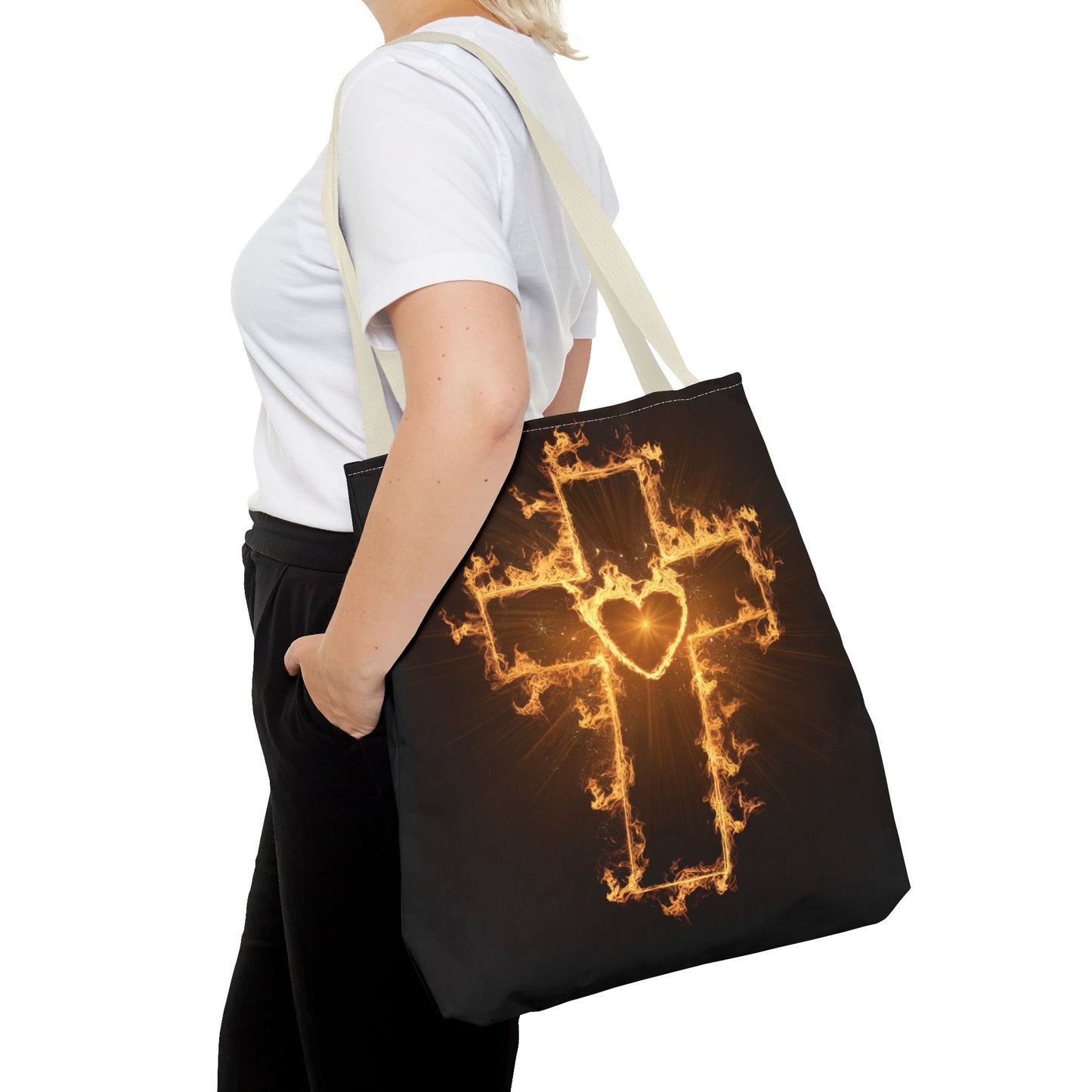 Stylish Flame Cross Tote Bag - Faith-Inspired Fashion