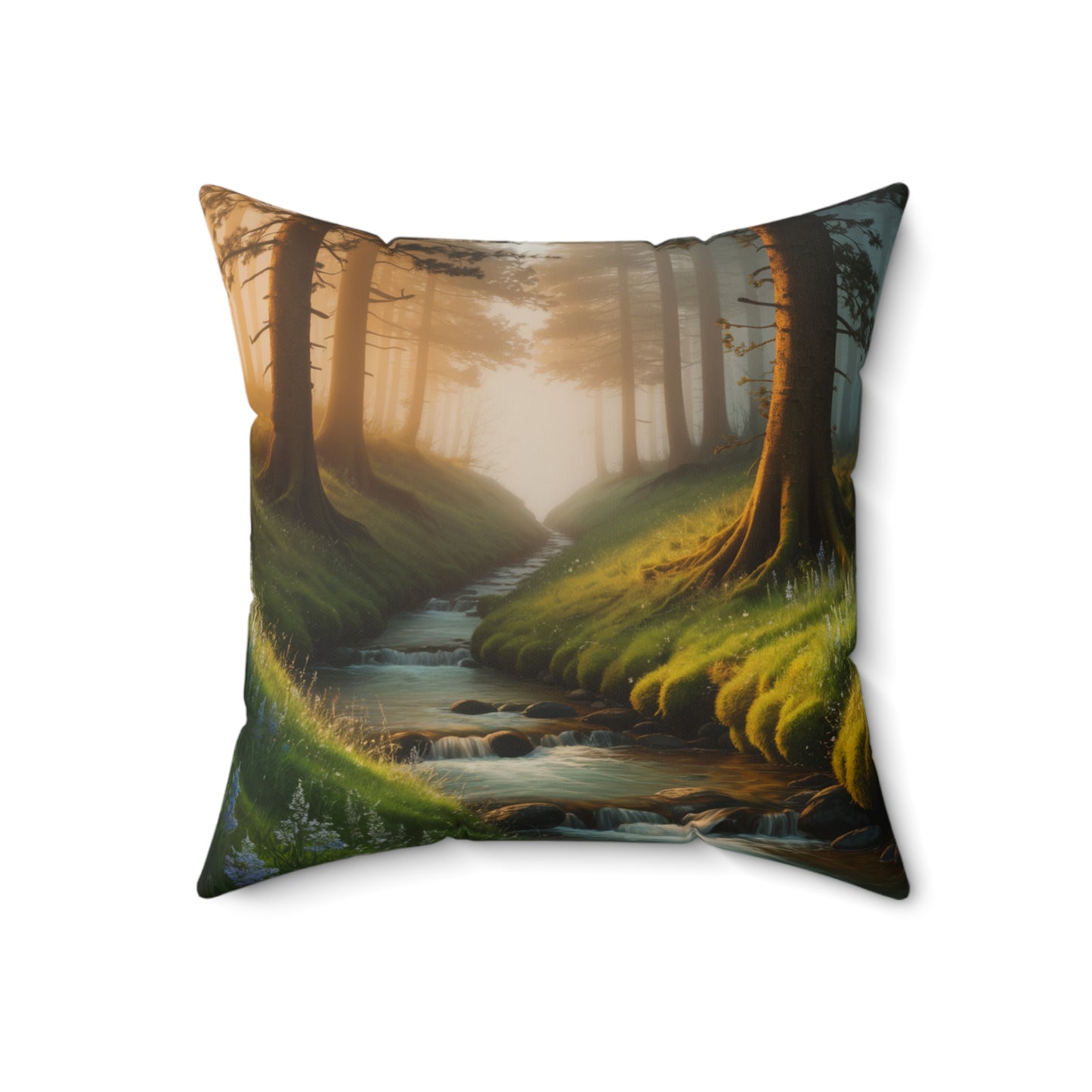 Serene Forest Stream Design Nature Decor Forest Stream Throw Pillow
