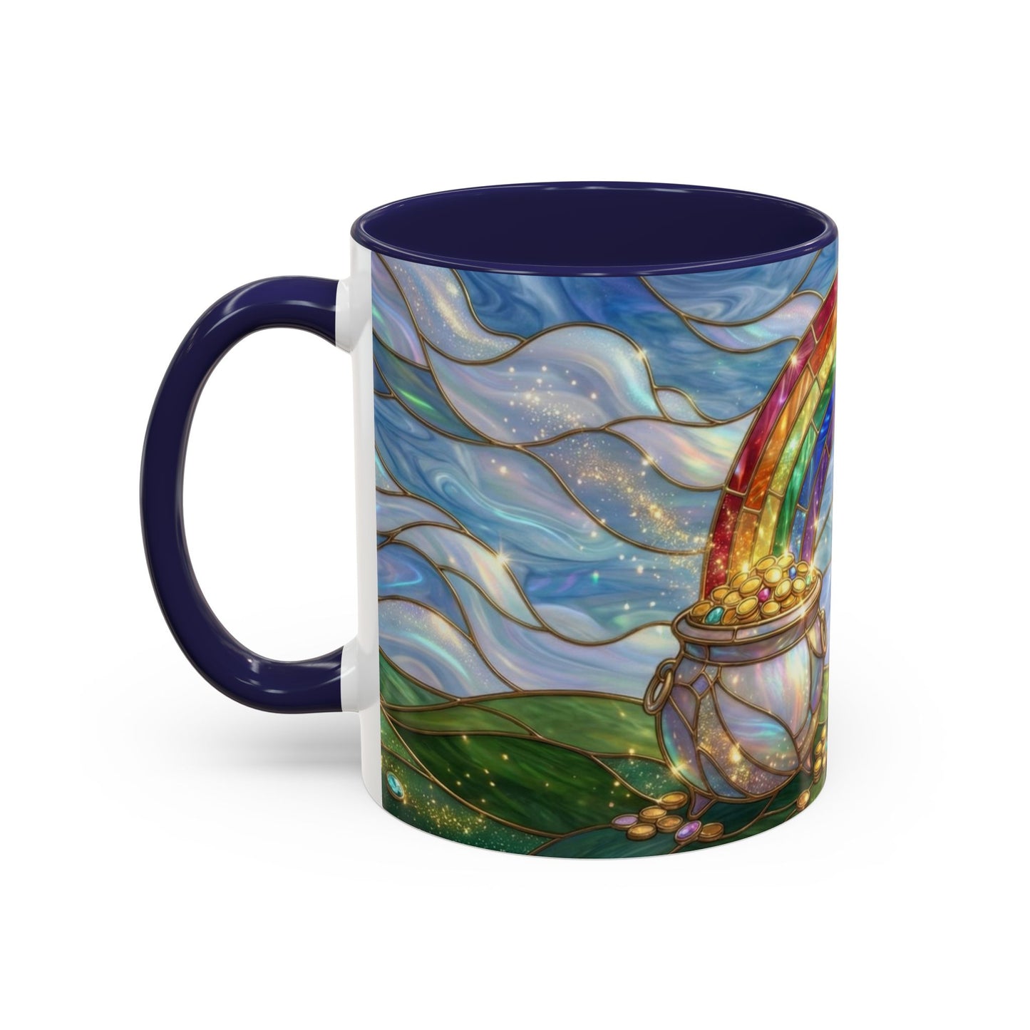 Stained Glass Rainbow Mug, Pot Of Gold Coffee Cup, St Patricks Day Gift, Whimsical Magical Art Mug, Lucky Irish Leprechaun Treasure