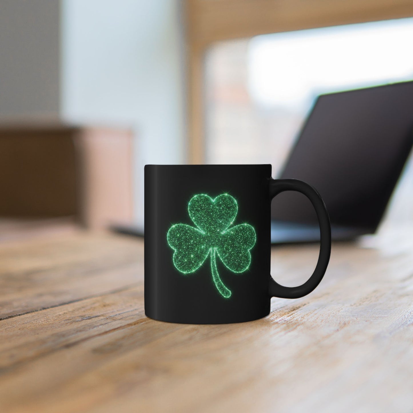 Glowing Shamrock Mug, St Patricks Day Gift, Lucky Green Clover Coffee Cup, Emerald Glitter Aesthetic, Irish Pride Mug, Magic Luck Tea Cup