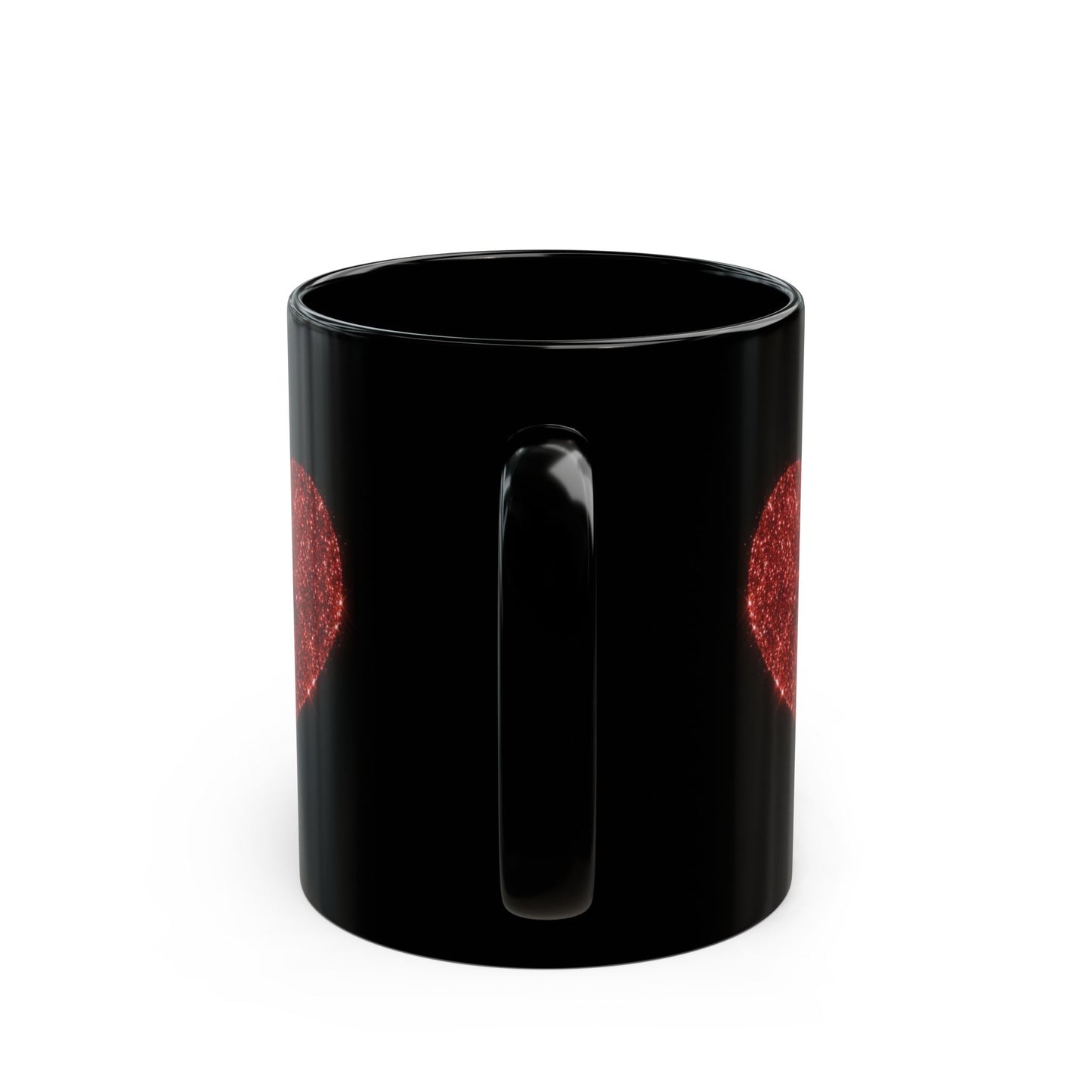 Glitter Heart Mug, Red Sparkle Heart Coffee Cup, Black Valentine Mug, Love Gift For Her Him, Romantic Coffee Mug
