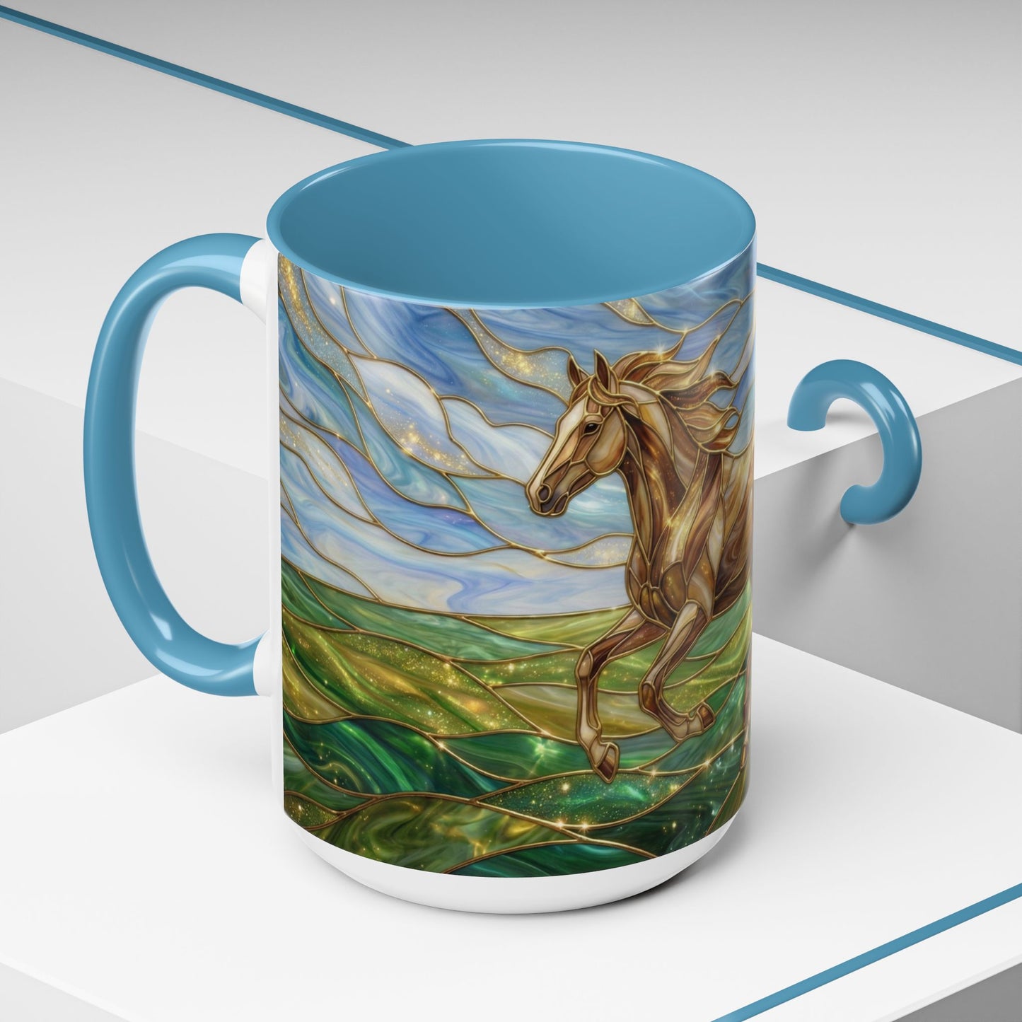 Stained Glass Horse Mug, Horse Coffee Mug, Running Horse Cup, Equestrian Gift Mug, Nature Art Mug, Horse Lover Gift