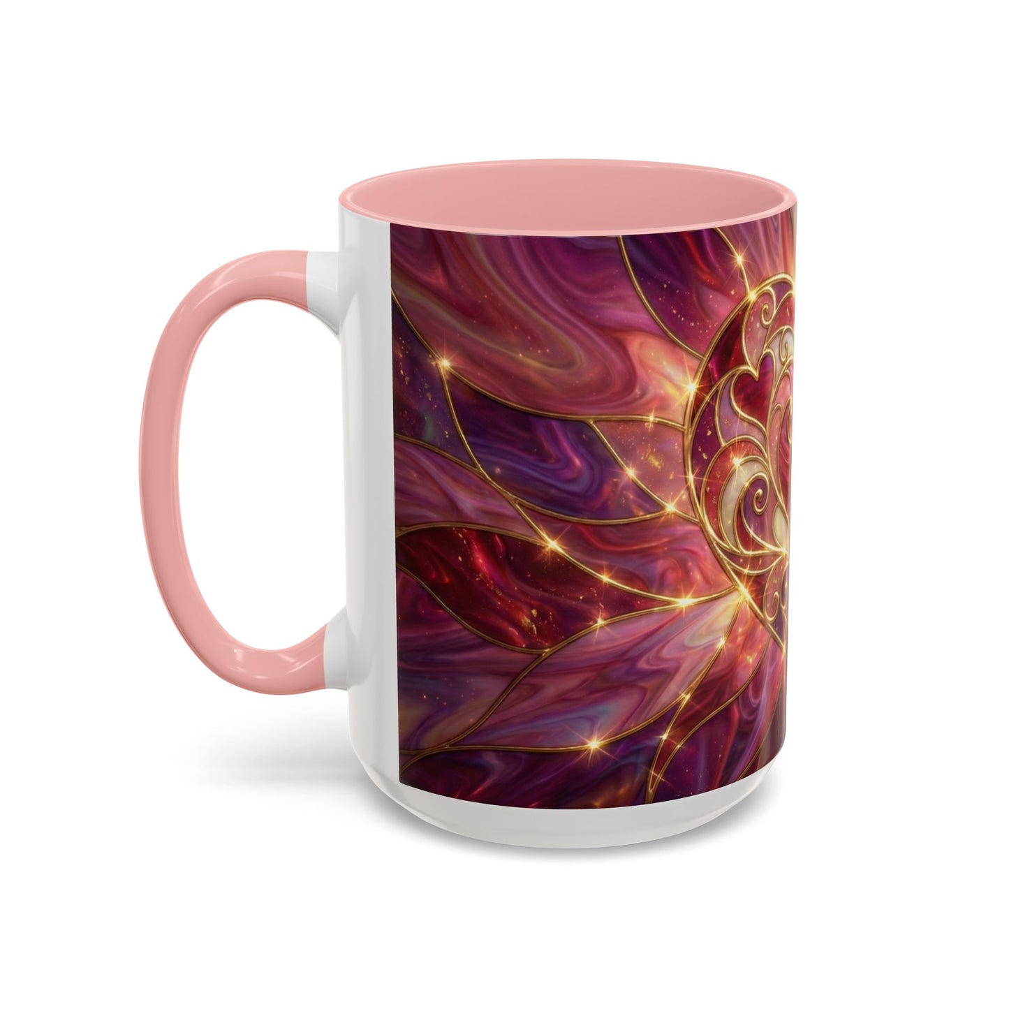 Stained Glass Heart Mug, Romantic Coffee Mug, Valentine Gift Mug, Love Heart Cup, Pink Aesthetic Mug, Anniversary Gift For Her