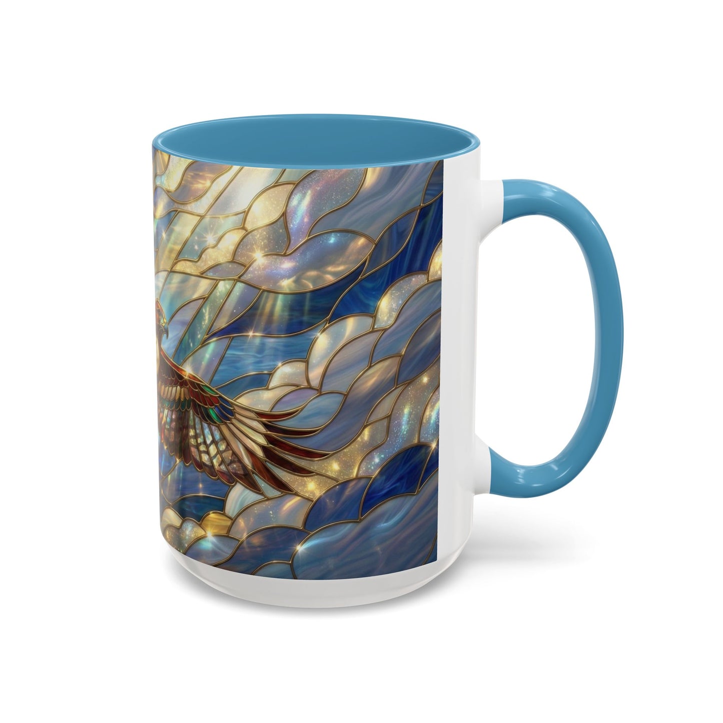 Stained Glass Hawk Mug, Soaring Bird Coffee Mug, Nature Art Hawk Cup, Bird Lover Gift, Stained Glass Style Animal Mug