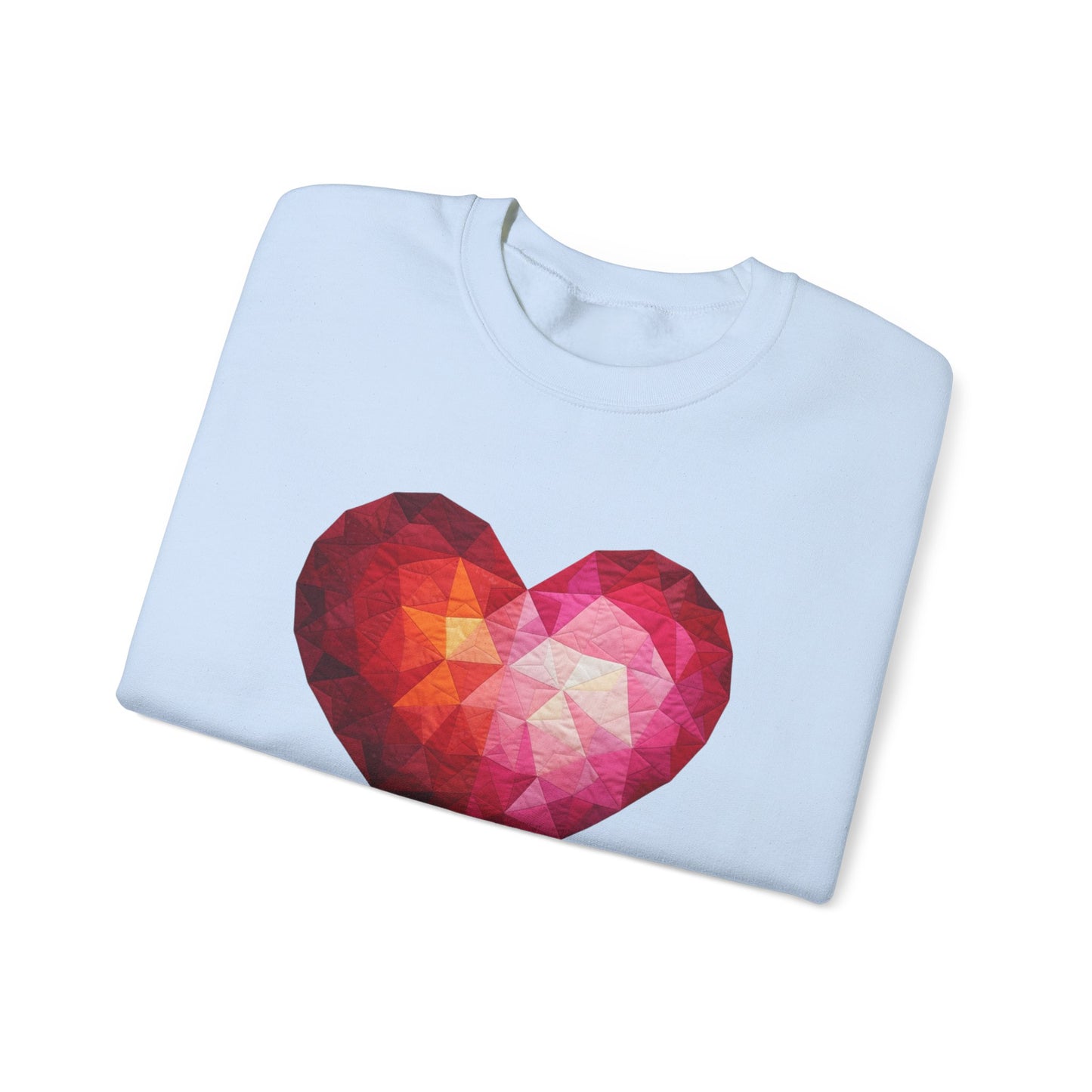 Faux Patchwork Heart Sweatshirt, Geometric Heart Sweater, Cute Valentines Sweatshirt, Cozy Pink Heart Crewneck, Winter Heart Pullover