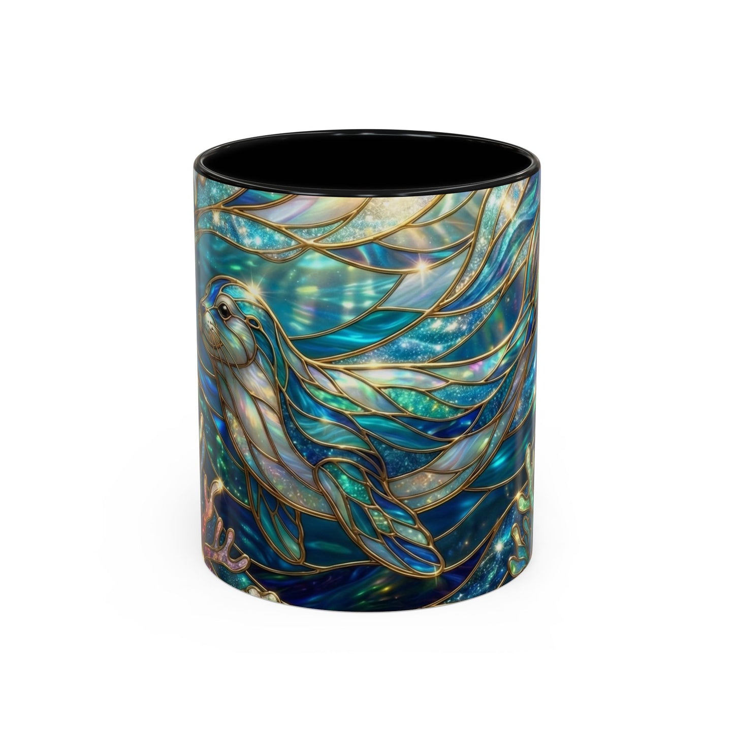 Seal Coffee Mug, Stained Glass Seal Mug, Cute Ocean Animal Art Mug, Marine Life Gift, Unique Ceramic Coffee Cup, 11oz 15oz Wildlife Mug