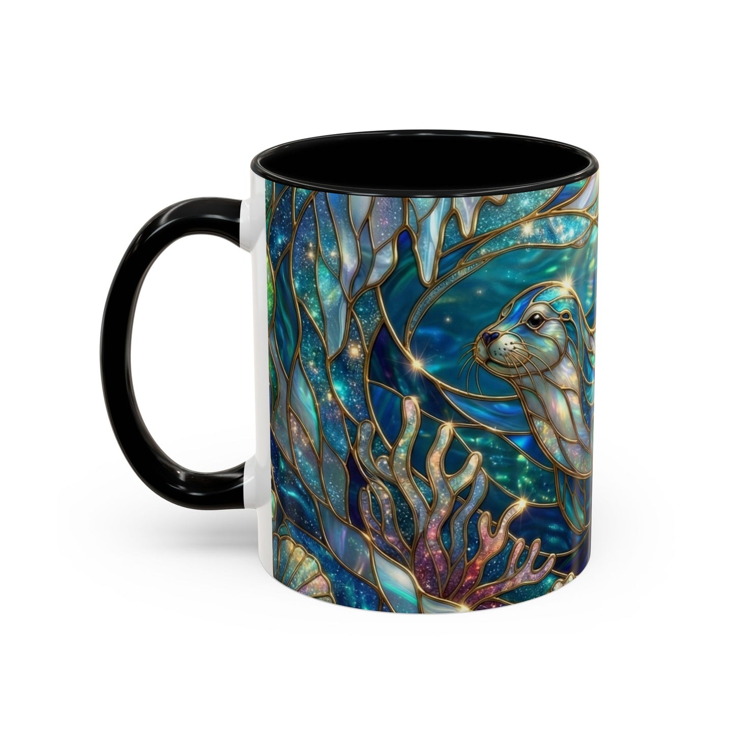 Seal Coffee Mug, Stained Glass Seal Mug, Cute Ocean Animal Art Mug, Marine Life Gift, Unique Ceramic Coffee Cup, 11oz 15oz Wildlife Mug