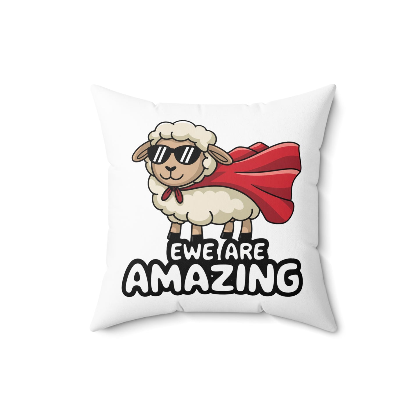 Funny Sheep Throw Pillow – "Ewe Are Amazing" Cute Animal Pun Cushion, Superhero Sheep Gift, Farmhouse or Kids Room Decor