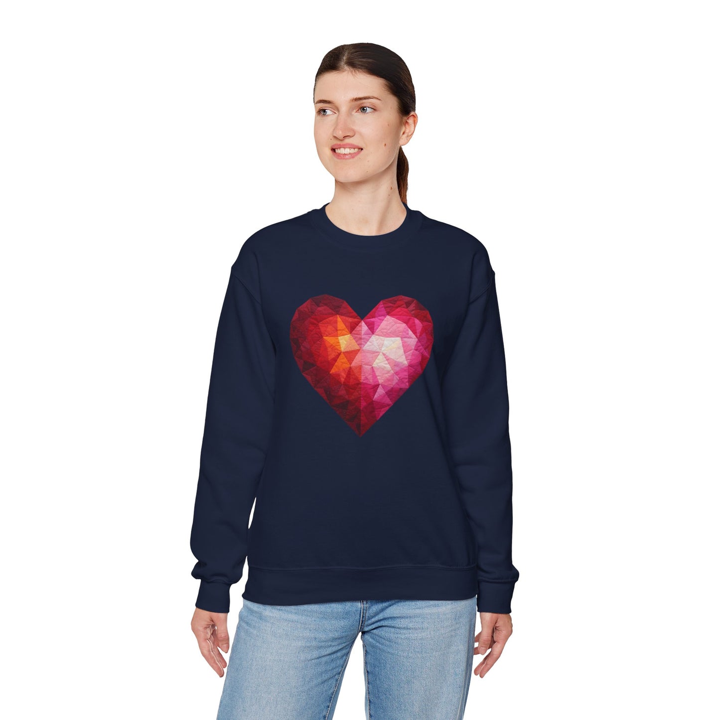 Faux Patchwork Heart Sweatshirt, Geometric Heart Sweater, Cute Valentines Sweatshirt, Cozy Pink Heart Crewneck, Winter Heart Pullover