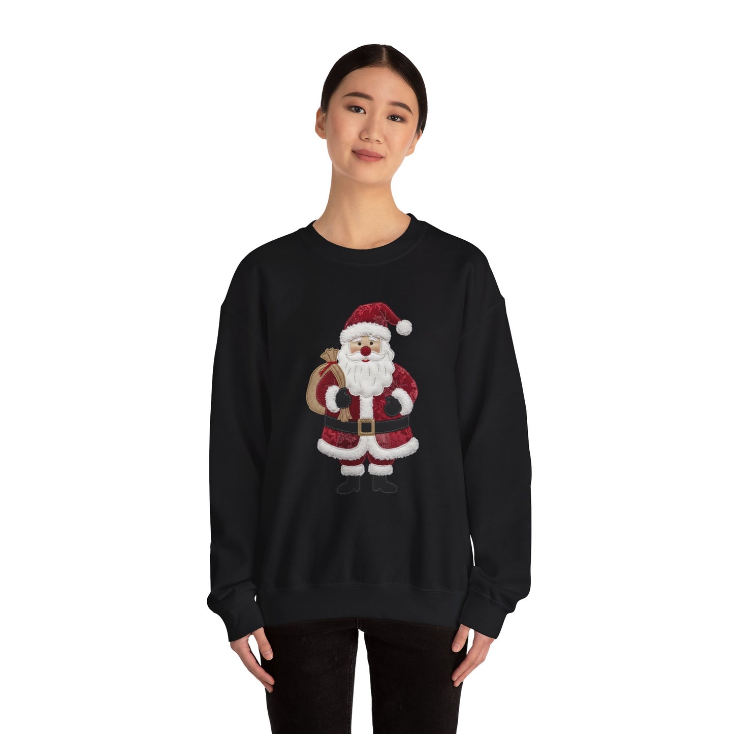 Faux patchwork Santa sweatshirt, Christmas Santa crewneck, cozy holiday sweater, vintage Santa pullover, festive winter sweatshirt, Xmas gift