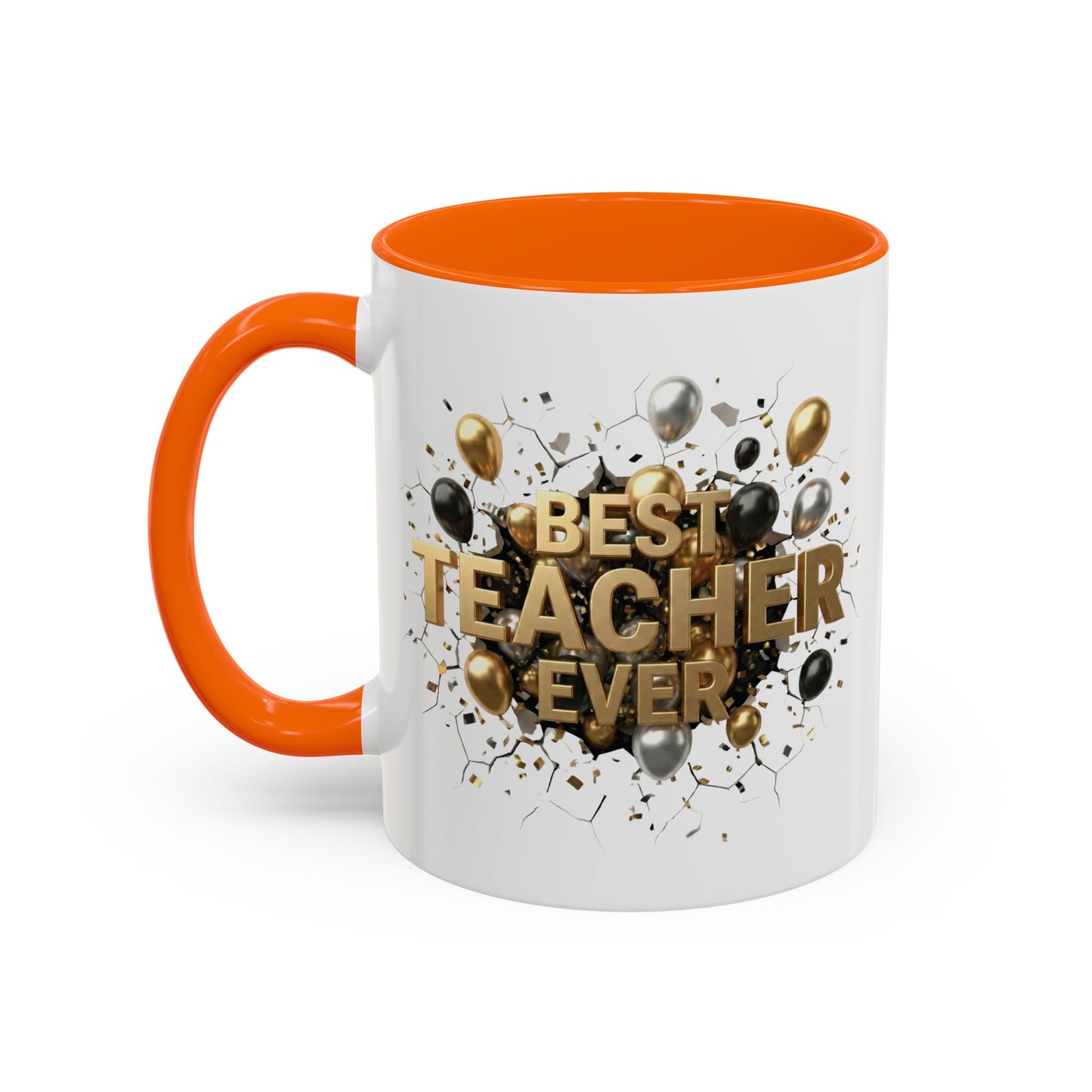 Personalized Teacher Mug, Best Teacher Ever Gift, Custom Educator Coffee Cup, 3D Gold Balloon Design, Teacher Appreciation Present