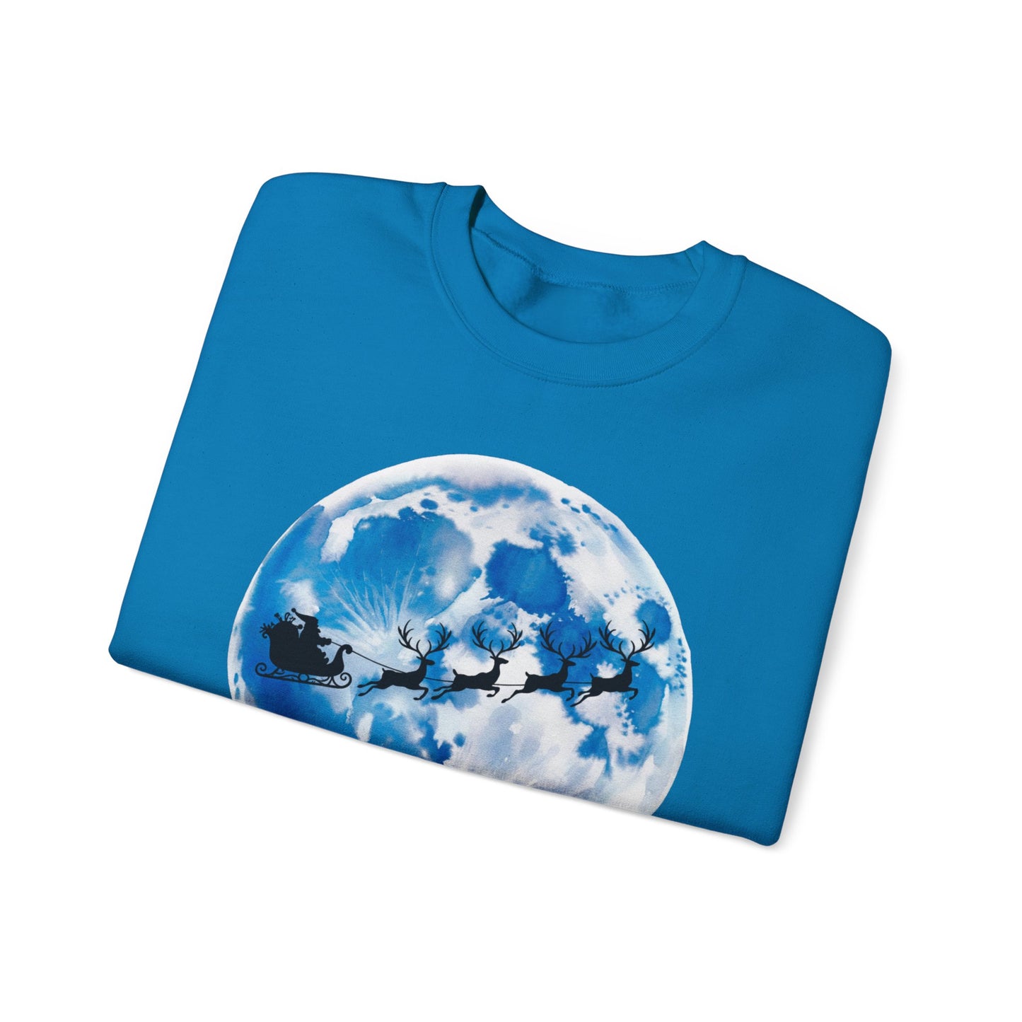 Santa And Reindeer Full Moon Christmas Sweatshirt, Holiday Night Sky Sweater, Cozy Unisex Crewneck, Festive Gift For Christmas Lovers