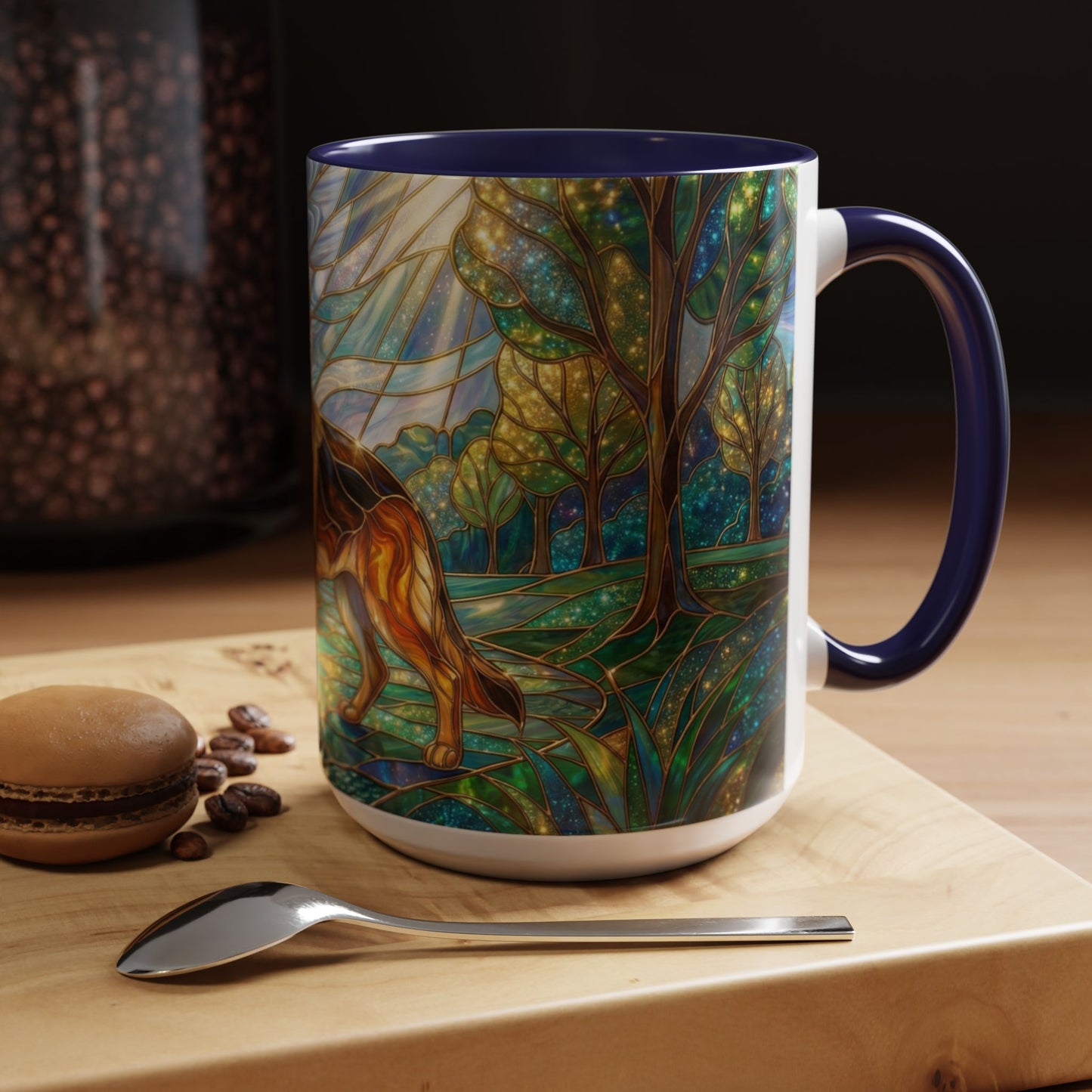 Stained Glass German Shepherd Mug, Dog Lover Coffee Mug, German Shepherd Art Cup, Pet Memorial Gift, Colorful Dog Mug, Nature Art Mug