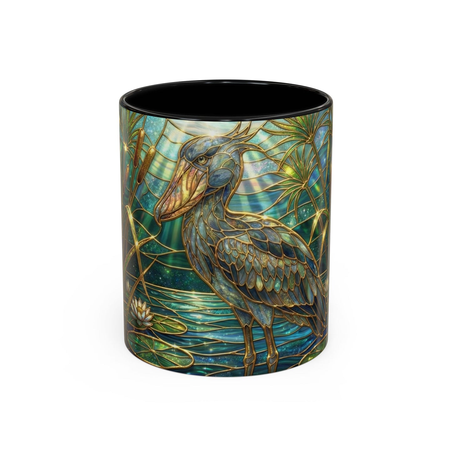 Shoebill Stork Mug, Stained Glass Bird Art, Prehistoric Animal Gift, Swamp Nature Coffee Cup, Galaxy Night, Ornithology Lover Present
