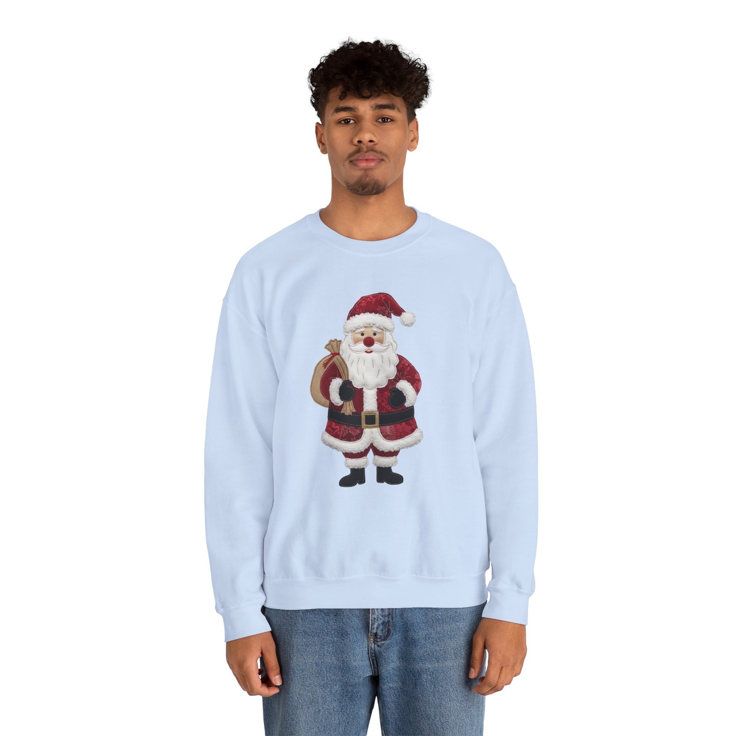 Faux patchwork Santa sweatshirt, Christmas Santa crewneck, cozy holiday sweater, vintage Santa pullover, festive winter sweatshirt, Xmas gift