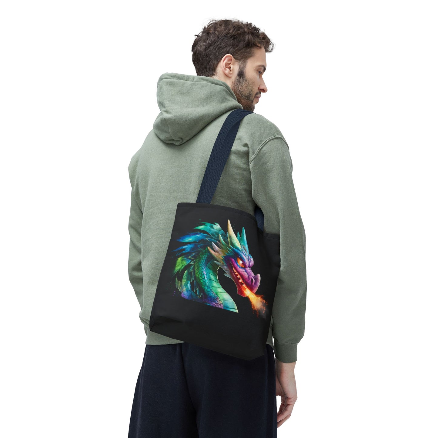 Double-Sided Fierce Dragon Canvas Tote - Colorful Fire-Breathing Fantasy, Eco Reusable Bag, Gift for Dragon Lover