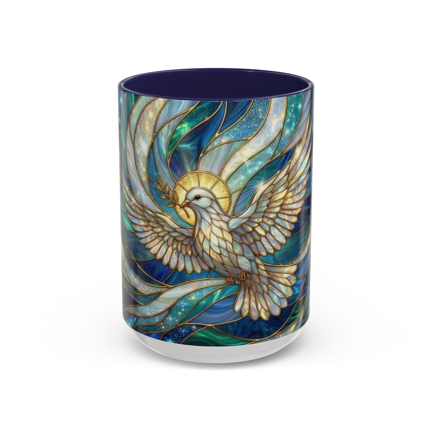 Stained Glass Dove Mug, Christian Coffee Cup, Religious Gift, Faith Art Mug, Holy Spirit Dove, Inspirational Christian Mug