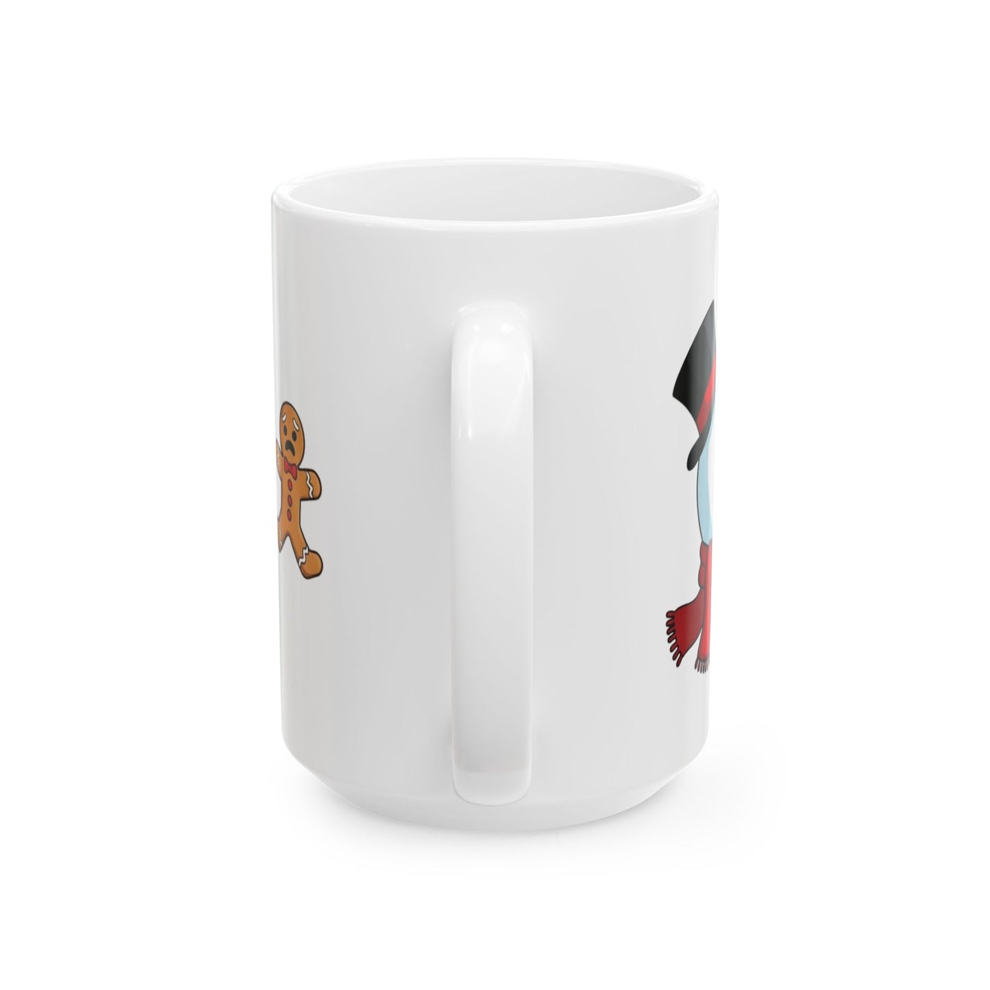 Funny Christmas Mug, Snowman and Gingerbread Mug, Holiday Coffee Cup Gift, Cute Winter Hot Cocoa Mug, Playful Festive Arcade Design