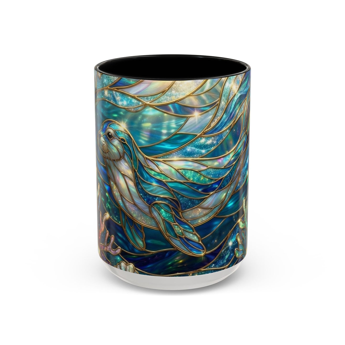 Seal Coffee Mug, Stained Glass Seal Mug, Cute Ocean Animal Art Mug, Marine Life Gift, Unique Ceramic Coffee Cup, 11oz 15oz Wildlife Mug