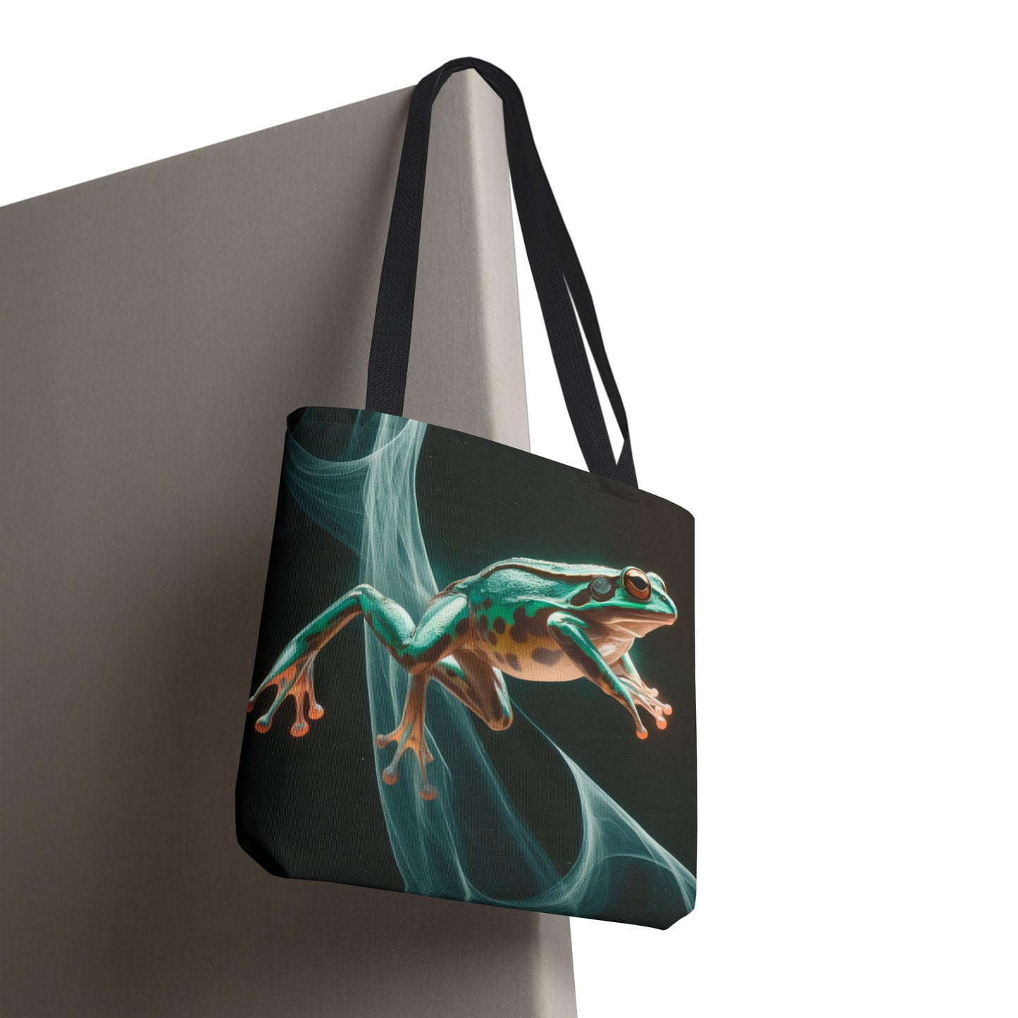 Frog in Motion Tote Bag, Nature-Inspired Green Frog Design Eco-Friendly Shoulder Bag, Artistic Reusable Tote For Everyday Use And Gifts
