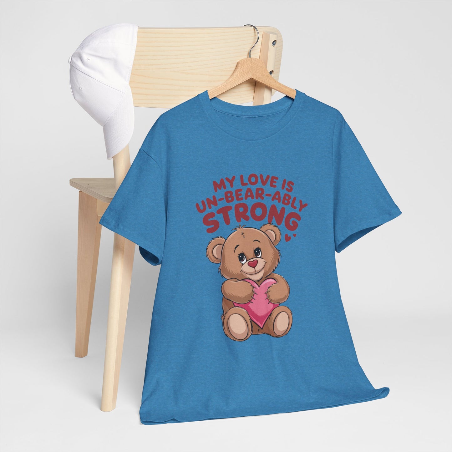 Un-Bear-ably Strong Valentine Shirt, Teddy Bear Heart Tee, Cute Love Graphic T-Shirt, Valentines Gift, Romantic Couple Top, Gift For Her