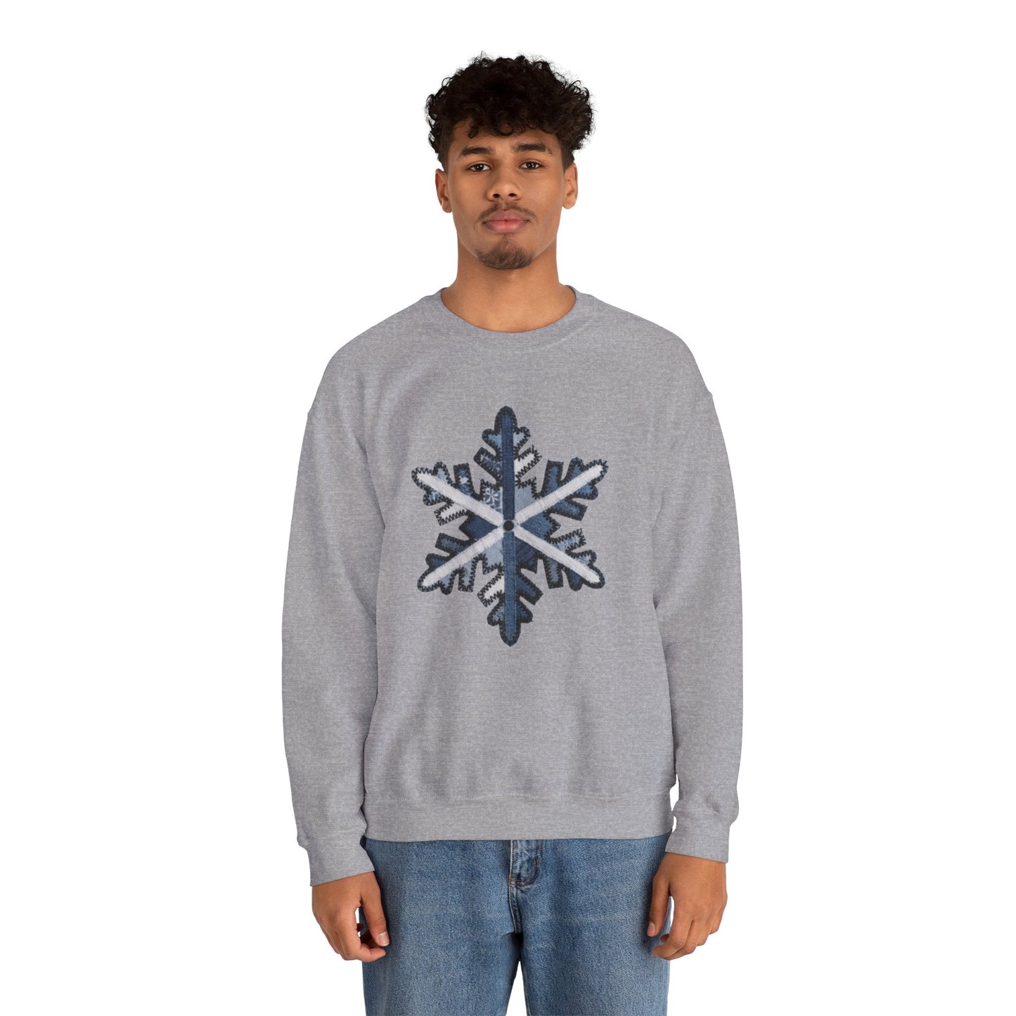 Faux Patchwork Snowflake Sweatshirt, Winter Snowflake Crewneck, Cozy Christmas Sweatshirt, Holiday Patchwork Sweater, Winter Gift