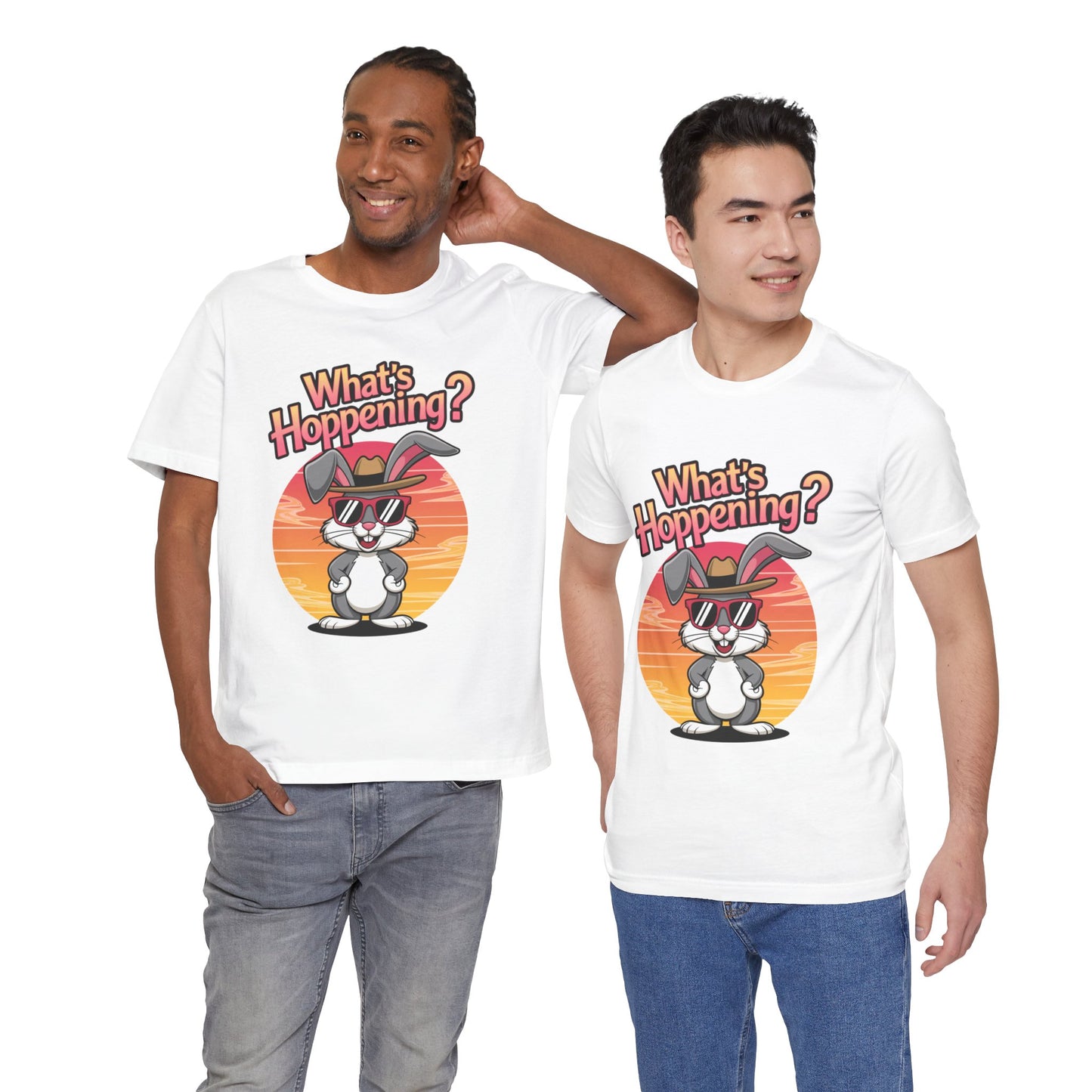 What’s Hoppening Funny Bunny Shirt – Cute Rabbit Pun T-Shirt – Sunset Graphic Tee for Animal Lovers, Easter, and Pun Enthusiasts