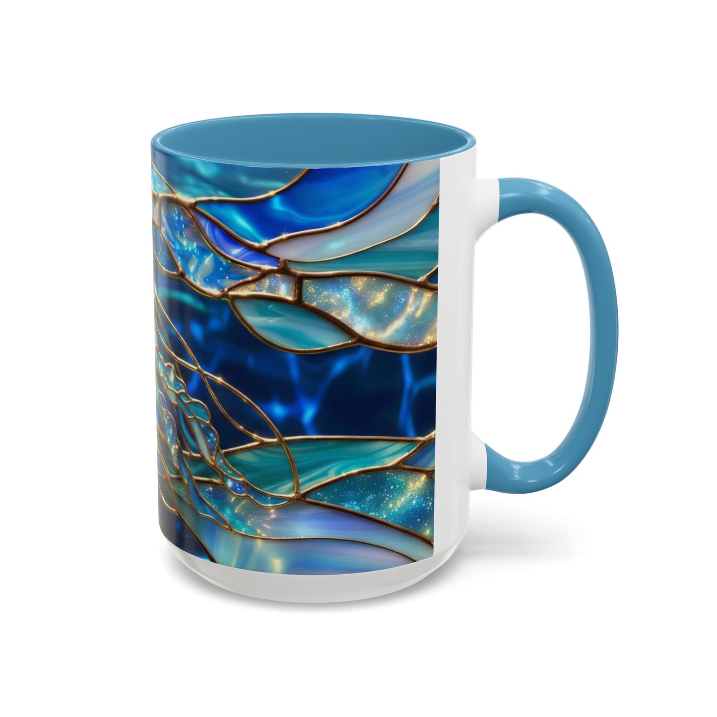 Stained Glass Jellyfish Mug, Ocean Art Coffee Cup, Nautical Sea Life Mug, Blue Teal Gold Glass Style Mug, Gift For Ocean Lovers Decor