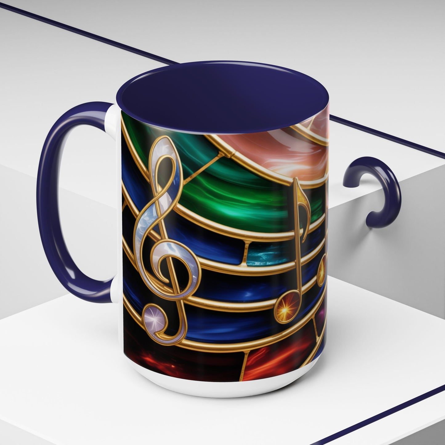 Stained Glass Music Mug, Musical Notes Coffee Cup, Colorful Treble Clef Mug, Musician Gift Idea, Music Lover Cup, Art Mug for Singers