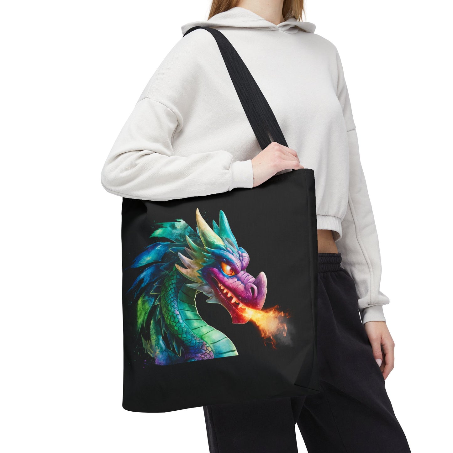 Double-Sided Fierce Dragon Canvas Tote - Colorful Fire-Breathing Fantasy, Eco Reusable Bag, Gift for Dragon Lover