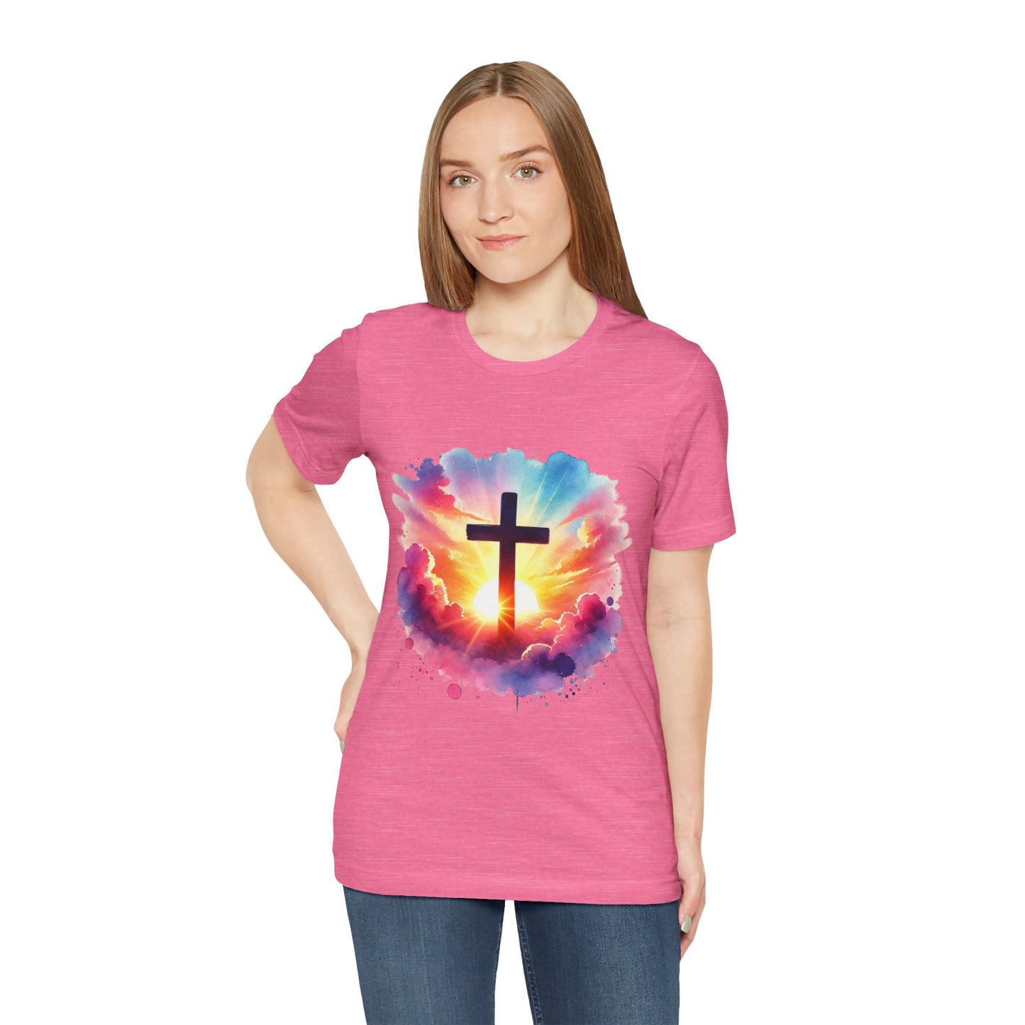 Faith Cross Sunburst Christian Tee | Inspirational Christian T-Shirt | Colorful Sunrise Cross Shirt | Faith Gifts for Women Men