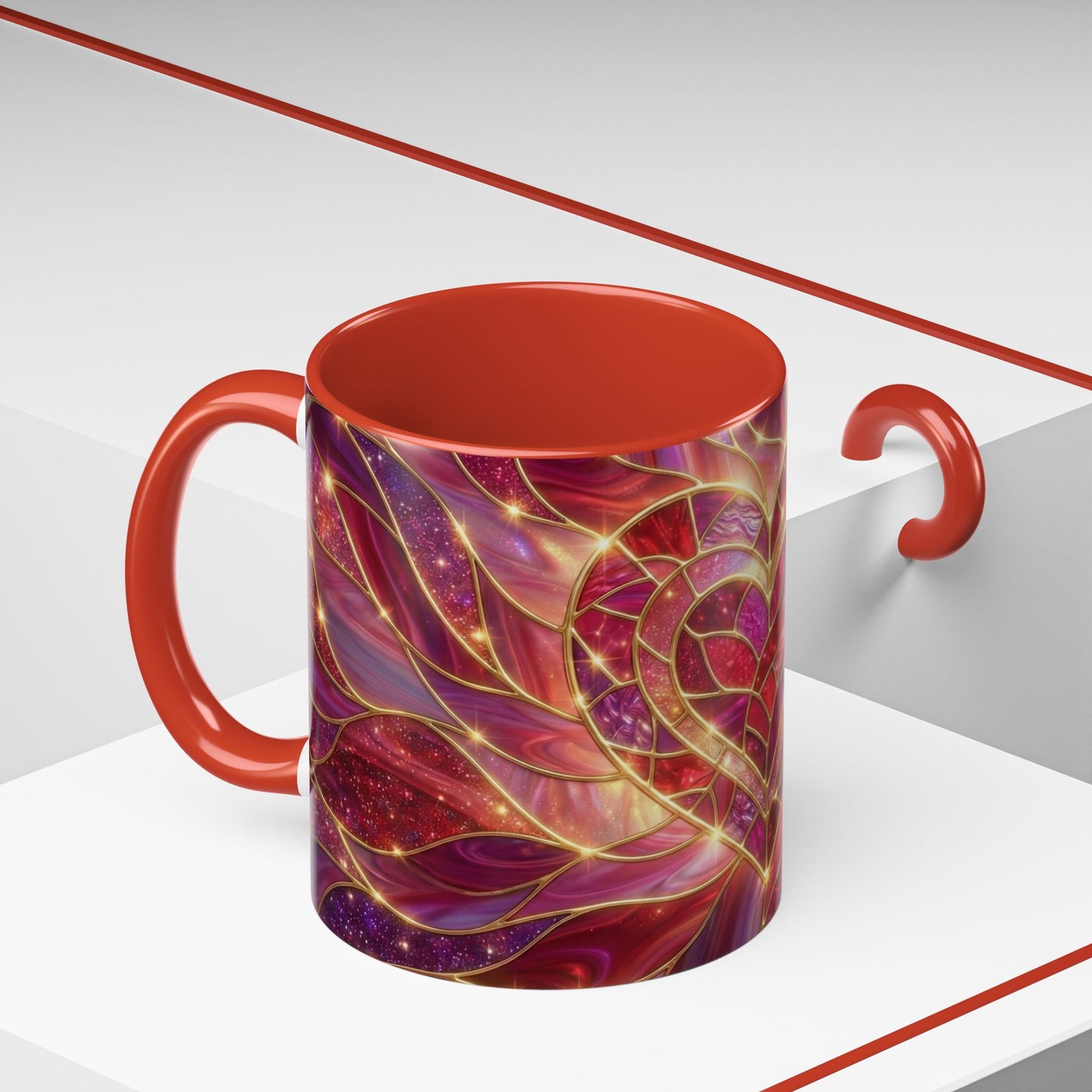 Stained Glass Heart Mug, Valentine Coffee Mug, Romantic Love Mug, Pink Red Ceramic Cup, Gift For Her, Anniversary Gift Mug