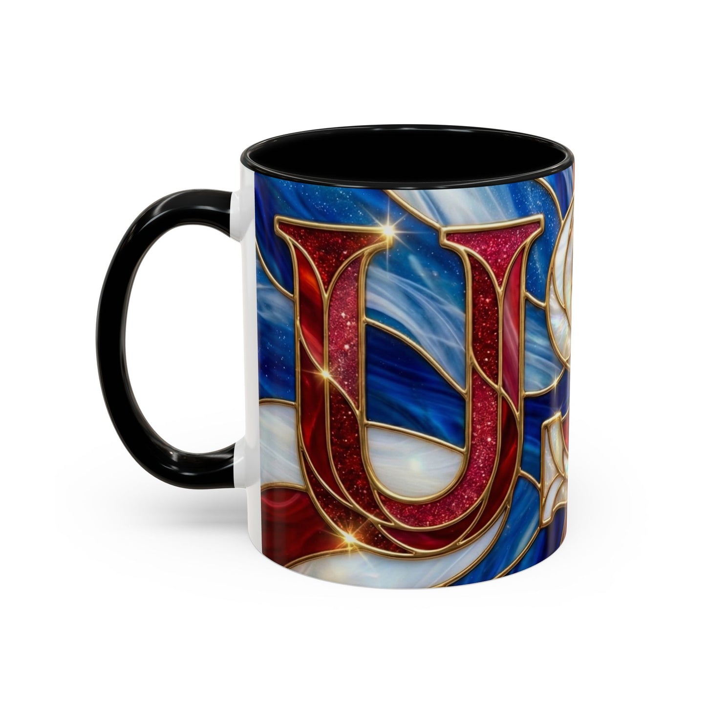 USA Patriotic Coffee Mug, Stained Glass USA Mug, Red White Blue Ceramic Mug, American Flag Style Mug, 11oz 15oz Mug