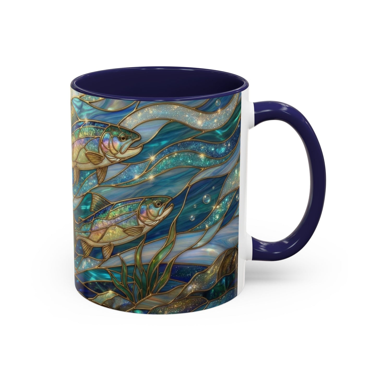 Stained Glass Fish Mug, Fishing Coffee Mug, Trout Art Mug, Fisherman Gift Cup, Wildlife Nature Mug, Angler Gift Mug