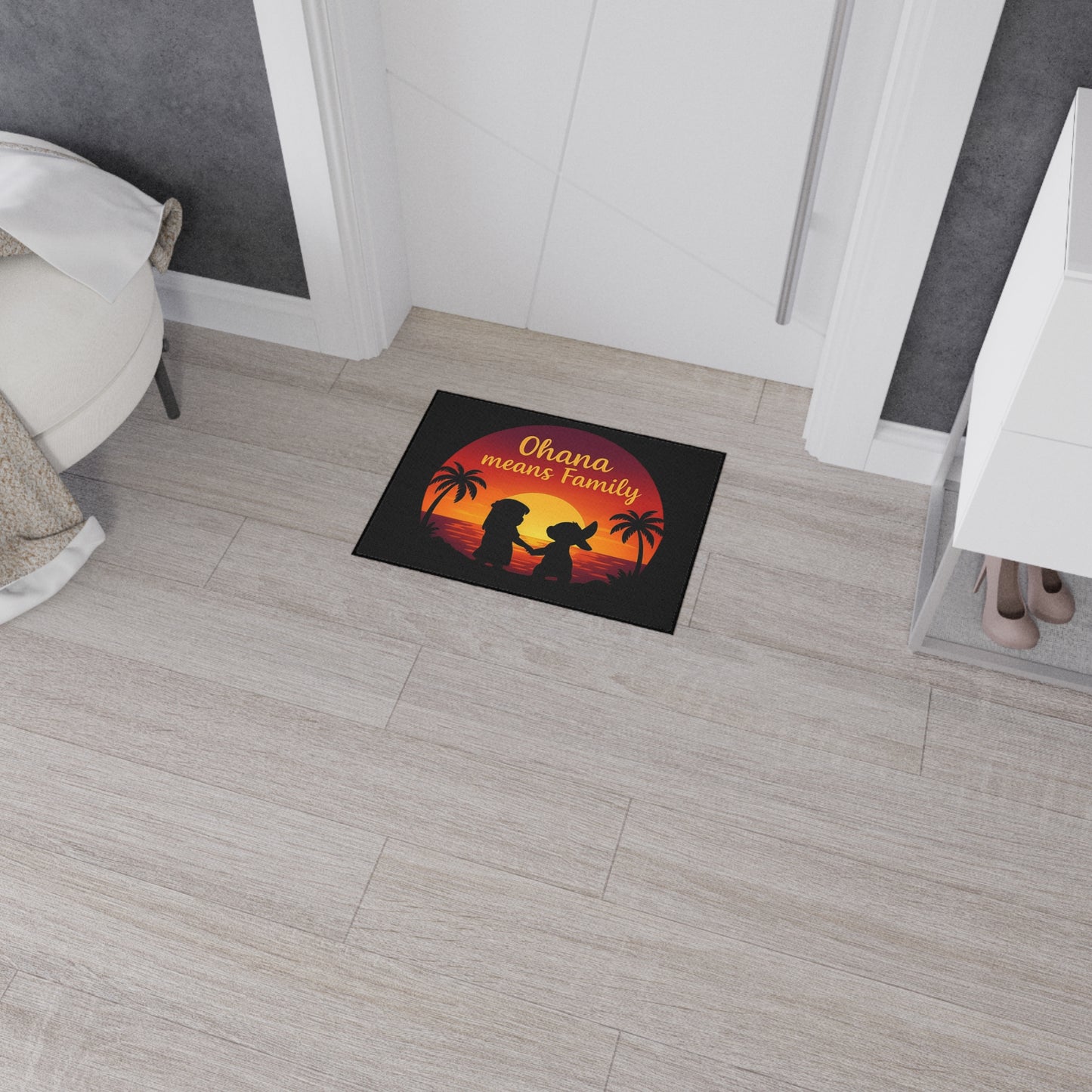 Ohana Means Family Doormat - Family Inspired Entry Rug - Cute Family Welcome Mat - Tropical Sunset Indoor Home Decor