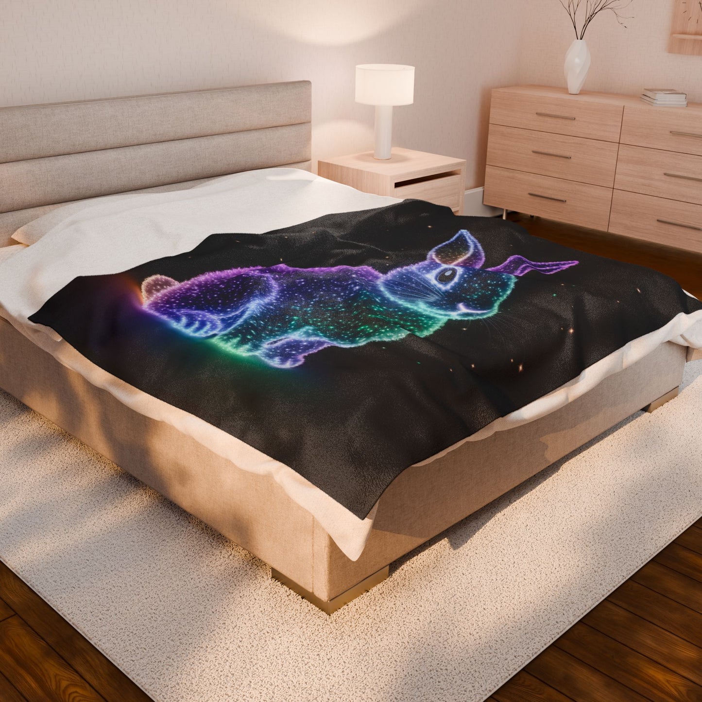 Velveteen Plush Blanket Bioluminescent Easter Bunny Blanket Easter Throw Easter Bunny Decor