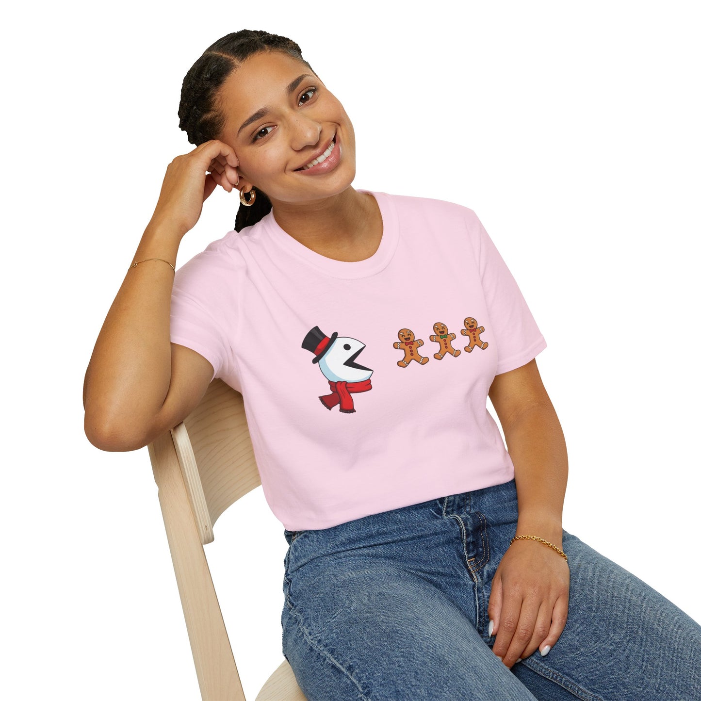 Snowman Pacman Christmas Shirt, Funny Gingerbread Men Tee, Cute Holiday Snowman T-Shirt, Christmas Humor Graphic Tee, Winter Holiday Shirt