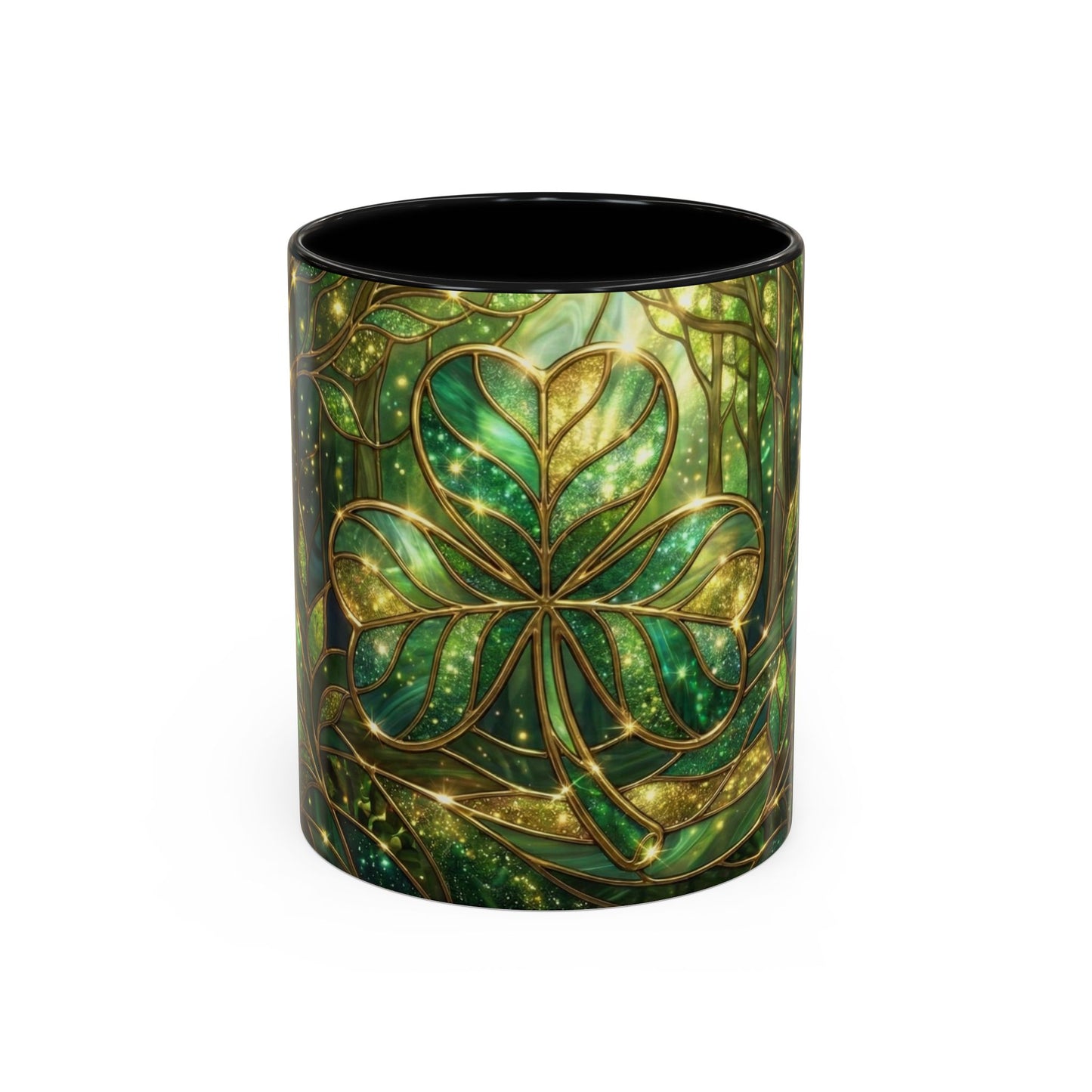 Stained Glass Shamrock Mug, Celtic Irish Coffee Cup, Green Stained Glass Mug, Shamrock Art Mug, St Patrick’s Day Gift