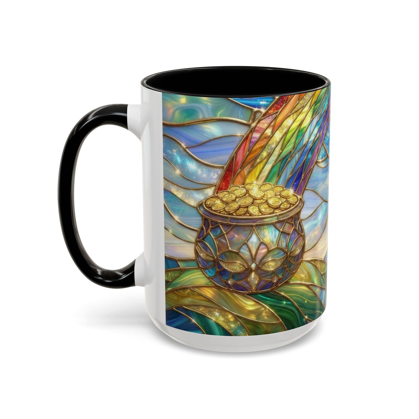 Stained Glass Rainbow Mug, Pot Of Gold Coffee Cup, St Patricks Day Gift, Magical Fantasy Tea Cup, Lucky Irish Leprechaun, Colorful Art