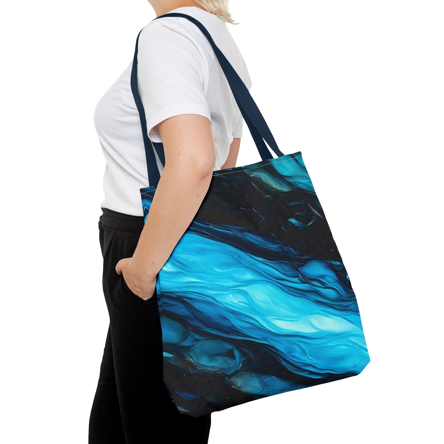 Blue Abstract Swirl Tote Bag – Fluid Art Style Reusable Shopping Bag, Modern Artistic Everyday Carry, Eco-Friendly Gift for Art Lovers