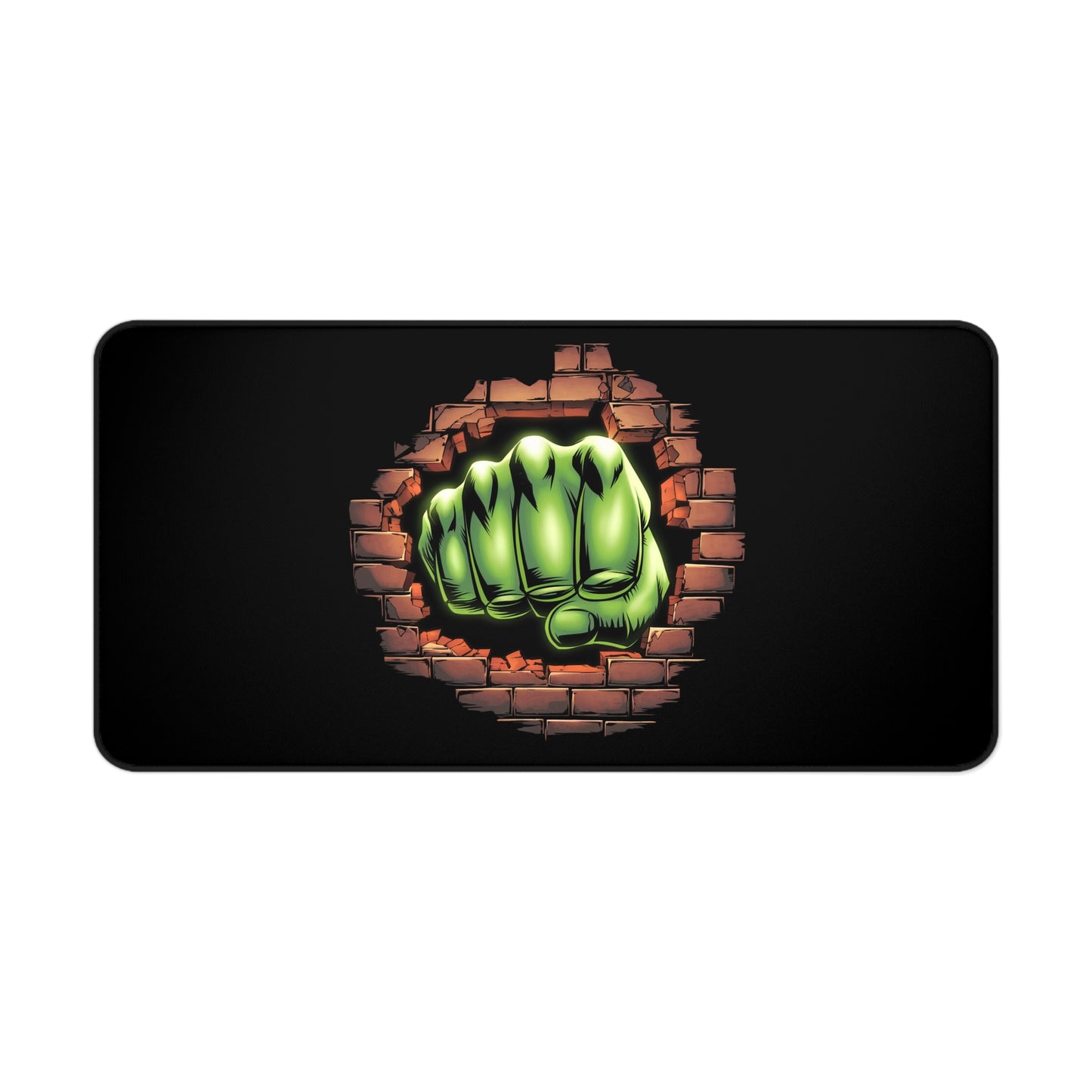 Desk Mat Green Fist Smashing Through Wall Fun Design Comic Book Mouse Pad for Geeks