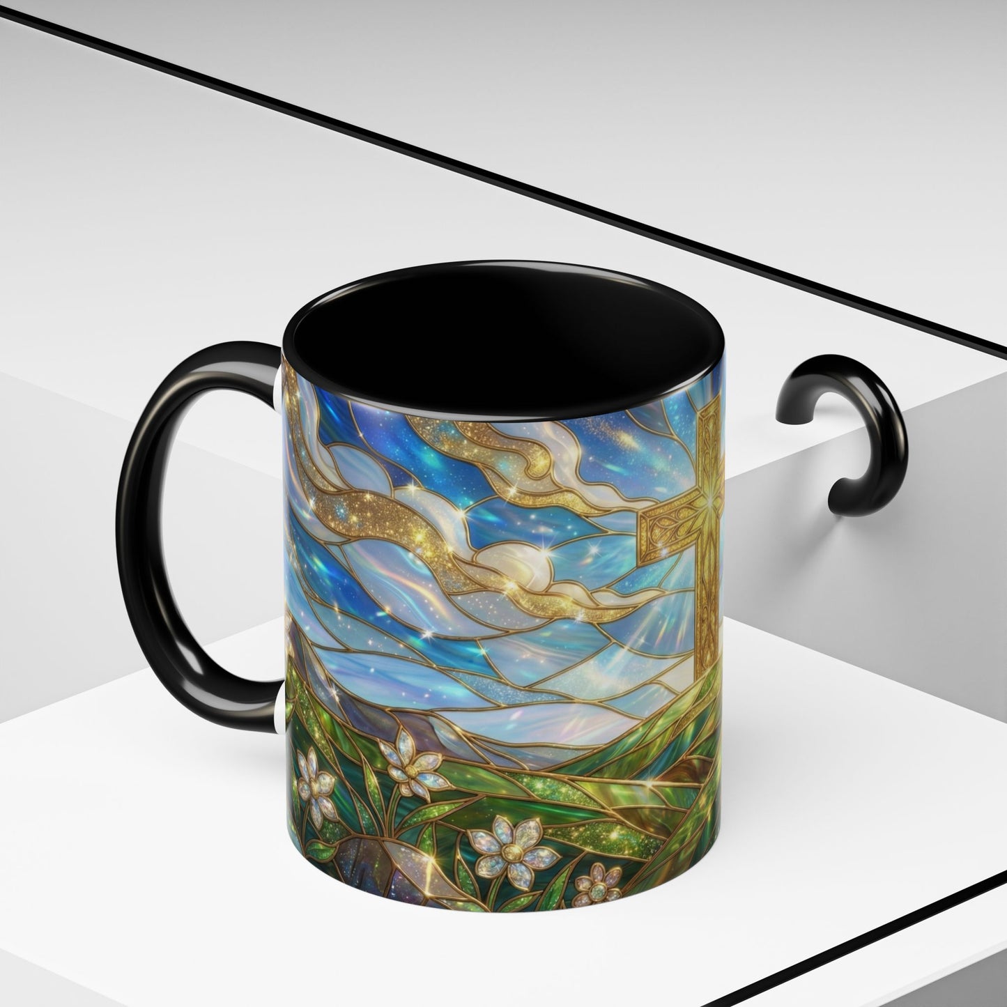Stained Glass Cross Mug, Christian Coffee Mug, Faith Inspired Art Cup, Religious Gift For Women Men, Inspirational Christian Mug