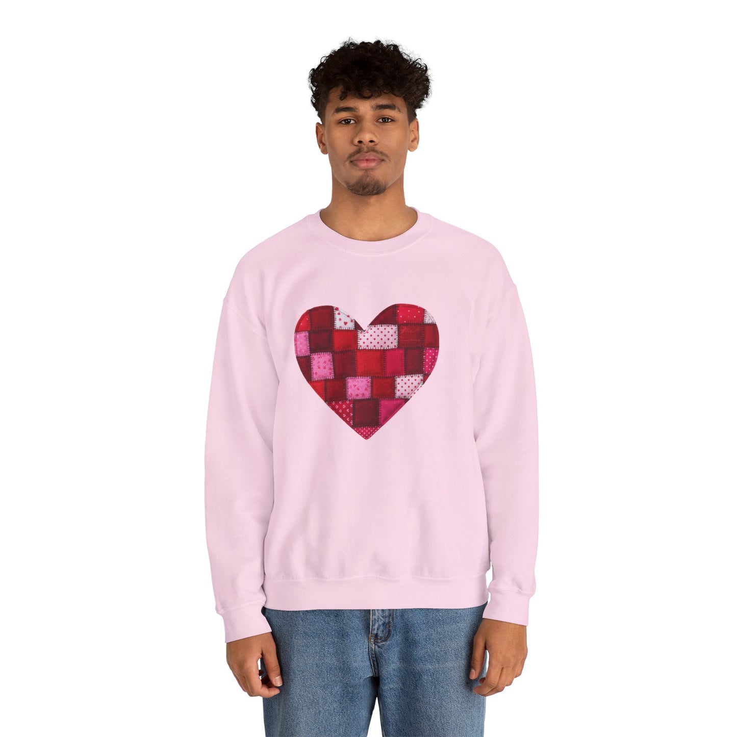 Faux Patchwork Heart Sweatshirt, Quilted Look Heart Pullover, Cozy Valentine Crewneck, Handmade Style Sweatshirt, Love Heart Shirt, Valentine Gift