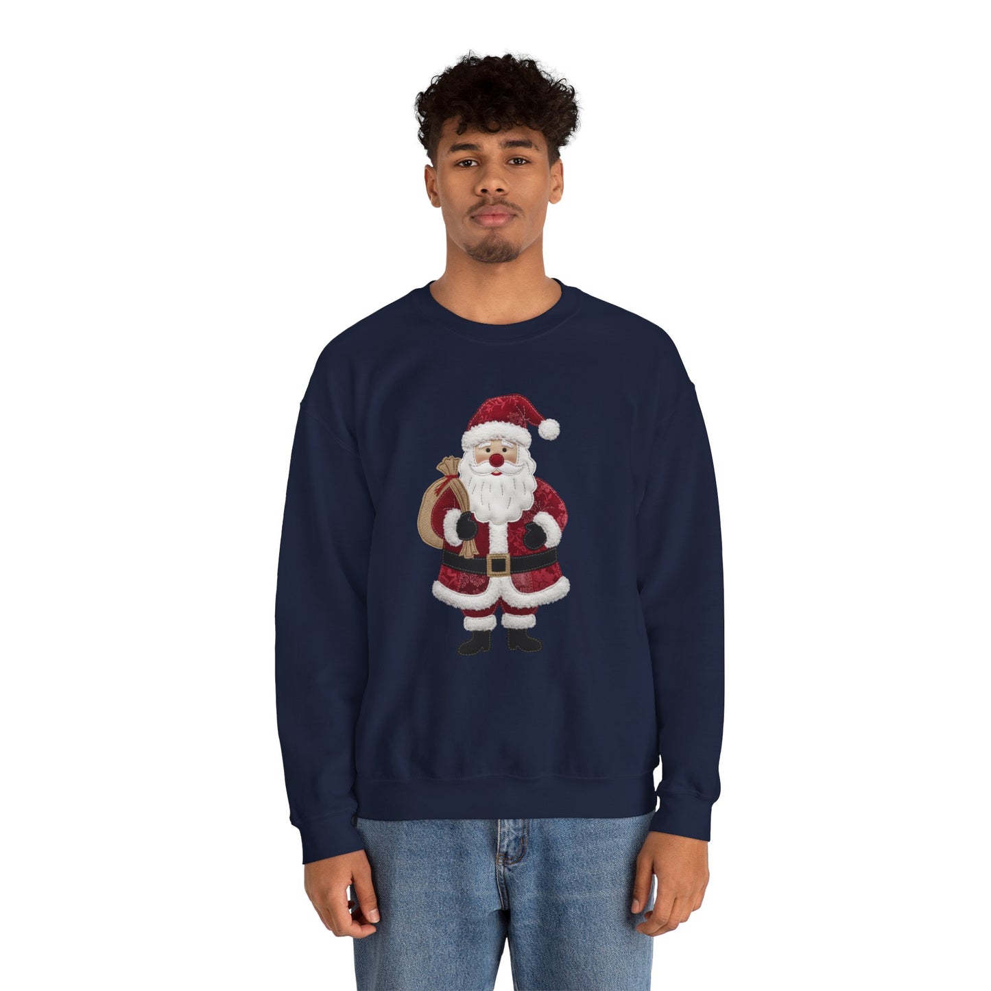 Faux patchwork Santa sweatshirt, Christmas Santa crewneck, cozy holiday sweater, vintage Santa pullover, festive winter sweatshirt, Xmas gift