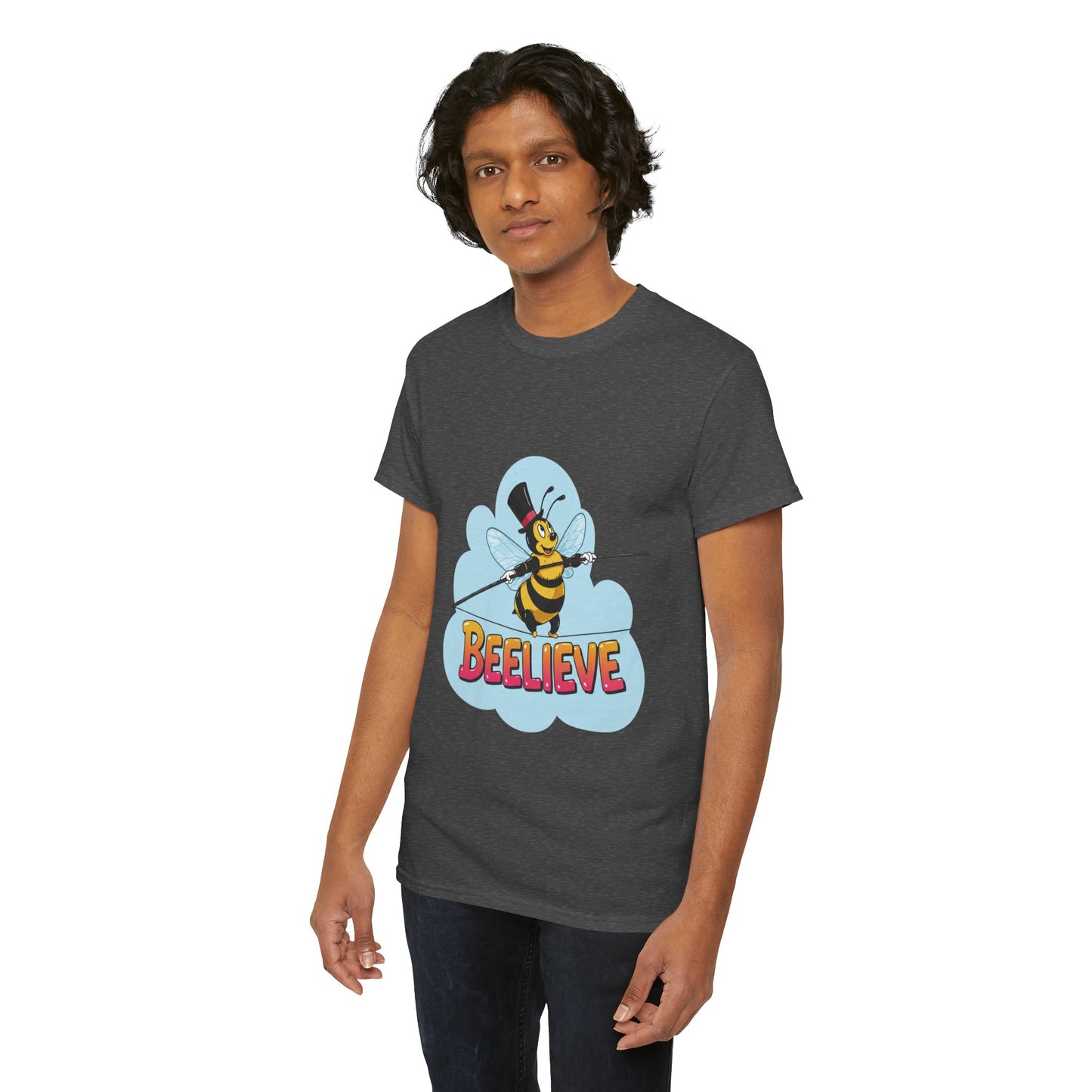 “Beelieve” Bee Pun T‑Shirt | Cute Bee Graphic Tee | Inspirational Pun Shirt | Funny Nature Lover Gift | Bee Belief Positive Vibes Tee
