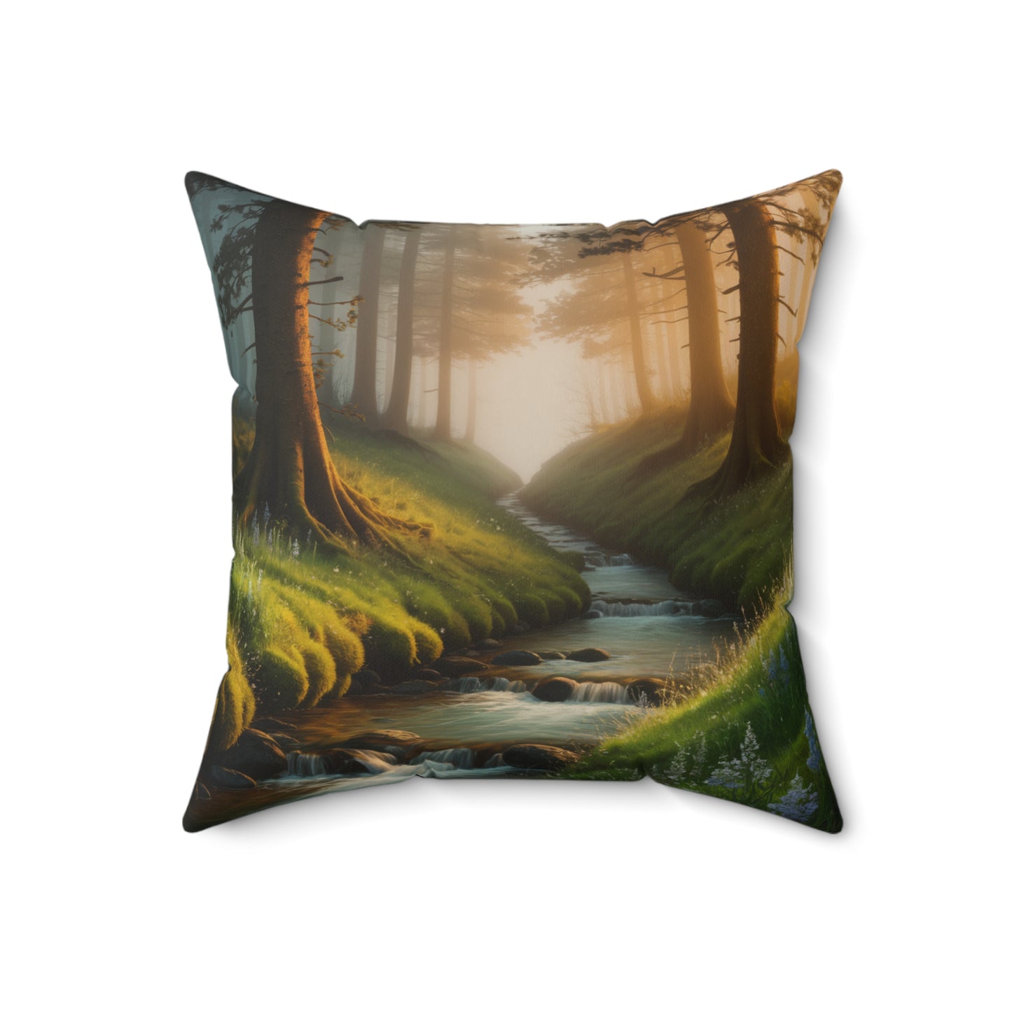 Serene Forest Stream Design Nature Decor Forest Stream Throw Pillow