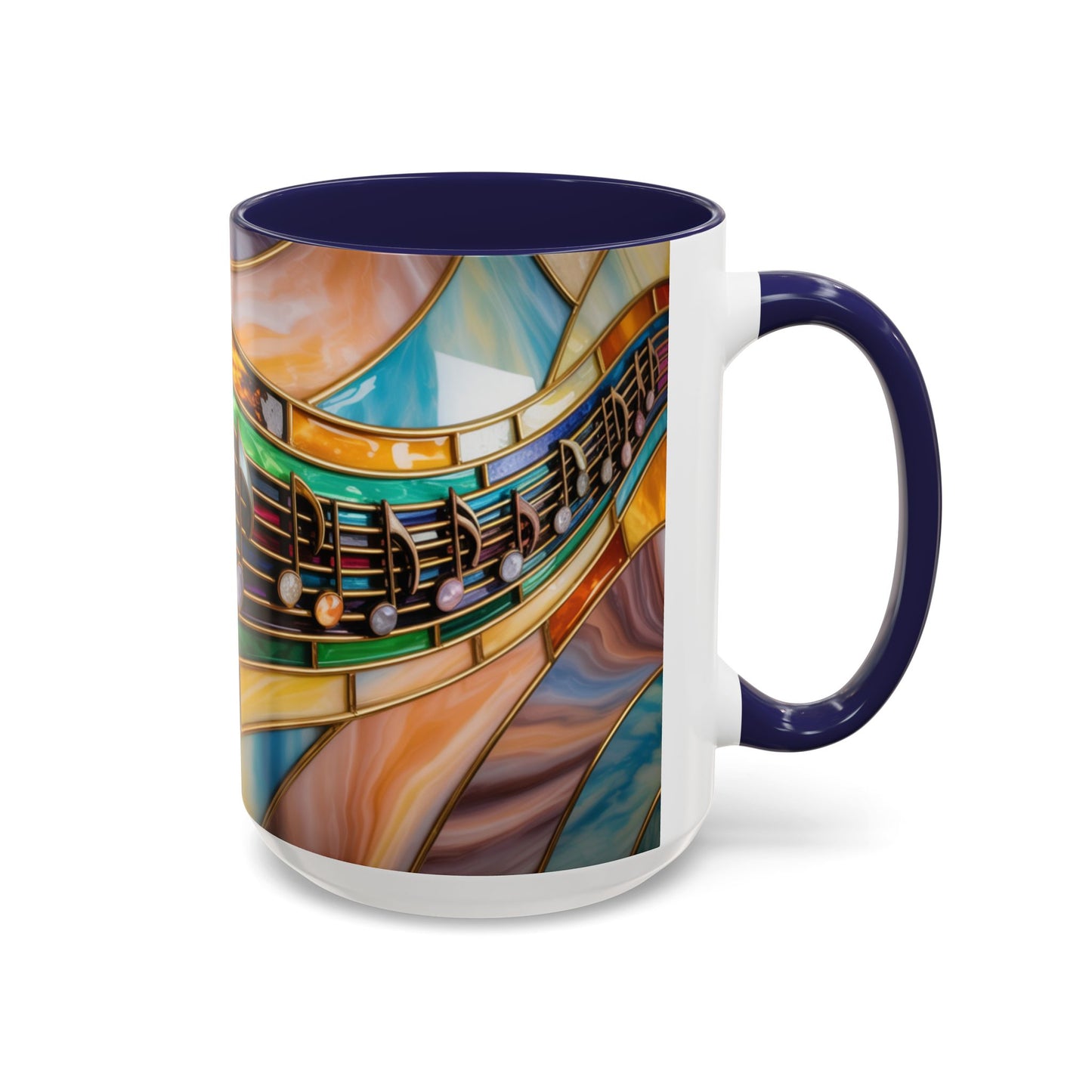 Stained glass music mug, musical notes coffee cup, colorful musician gift mug, music lover present, treble clef art mug, music teacher gift